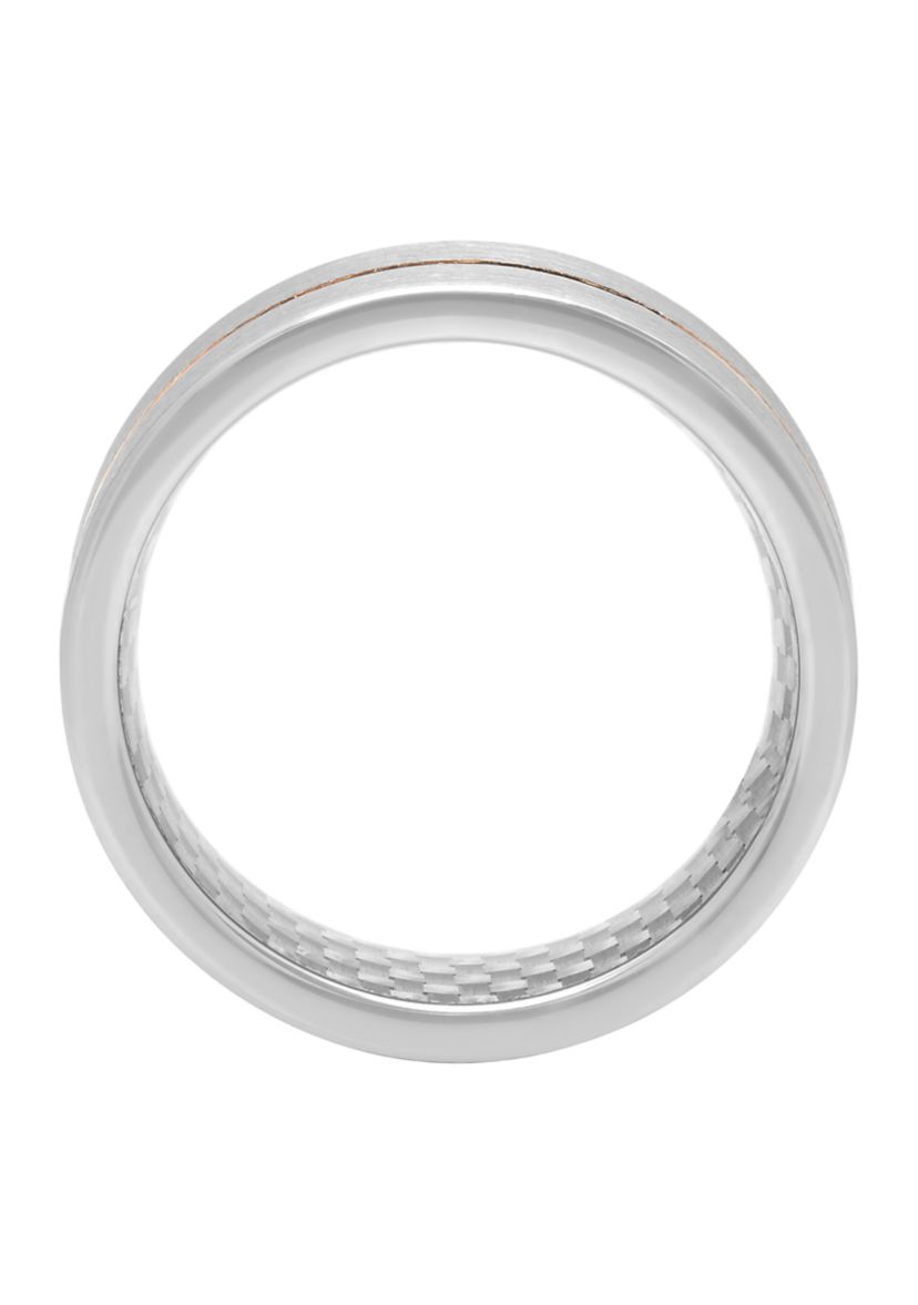 Satin Finish Rose-Tone Stripe Band in Cobalt