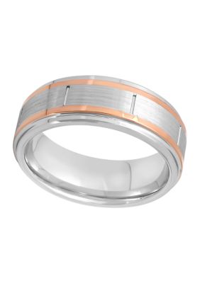Royal Cobalt Men's Satin Finish Rose-Tone Stripe Band in Cobalt, Silver, 10