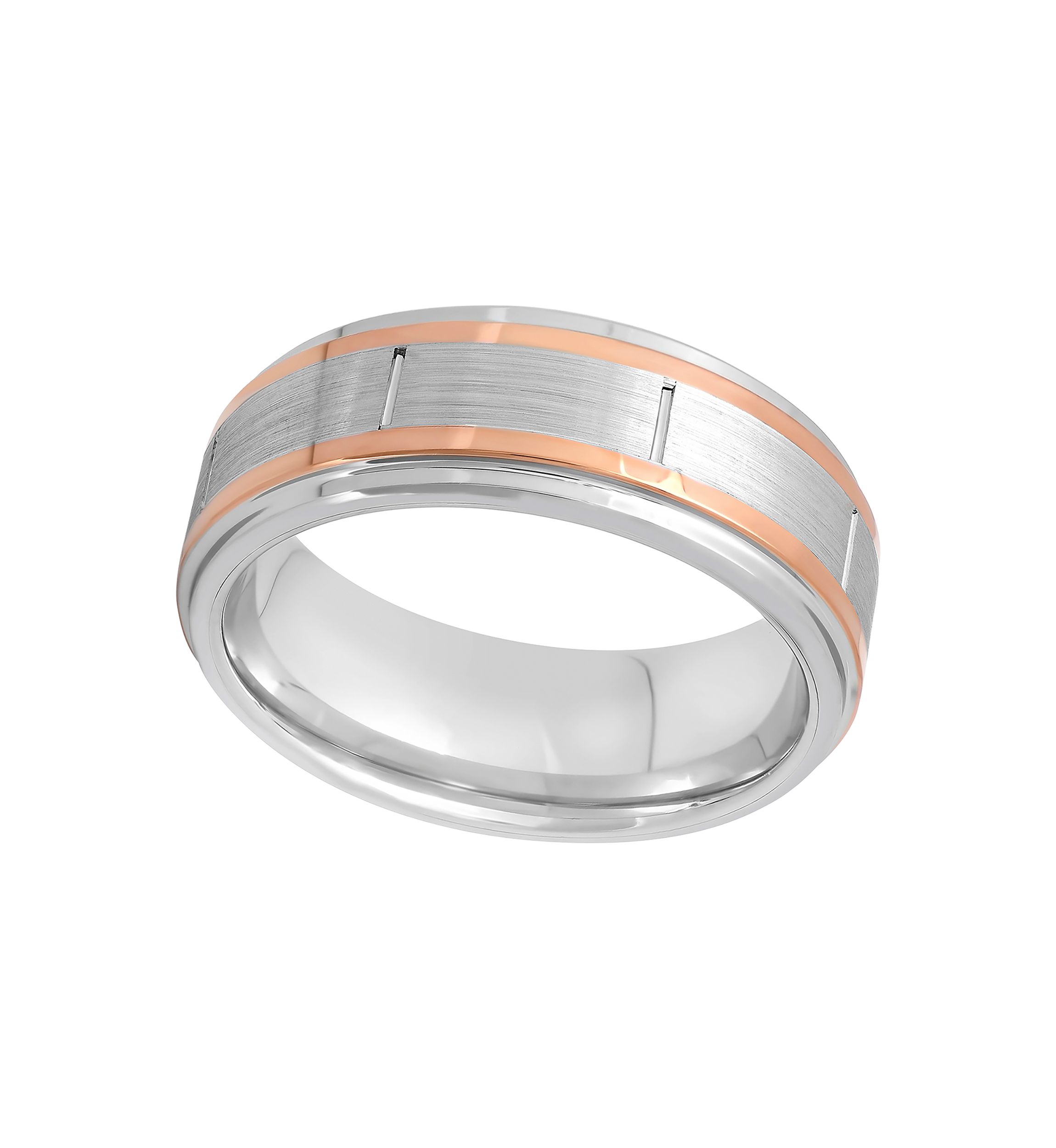 Satin Finish Rose-Tone Stripe Band in Cobalt