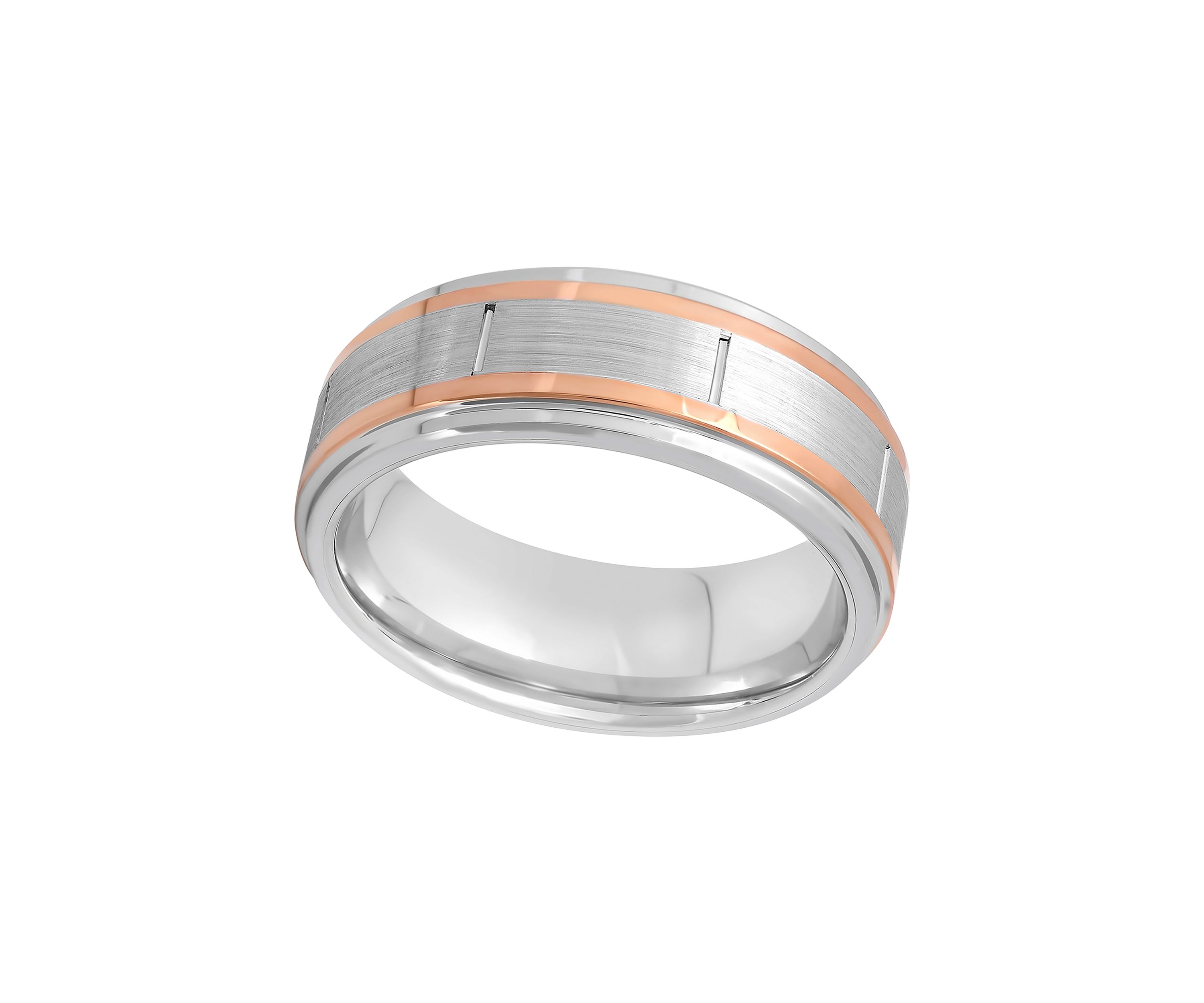 Satin Finish Rose-Tone Stripe Band in Cobalt