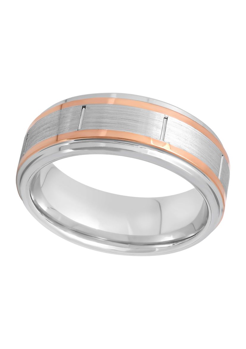 Satin Finish Rose-Tone Stripe Band in Cobalt