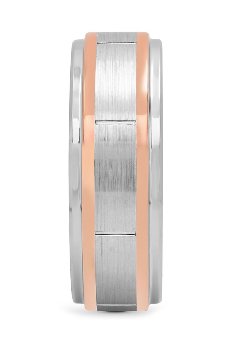Satin Finish Rose-Tone Stripe Band in Cobalt