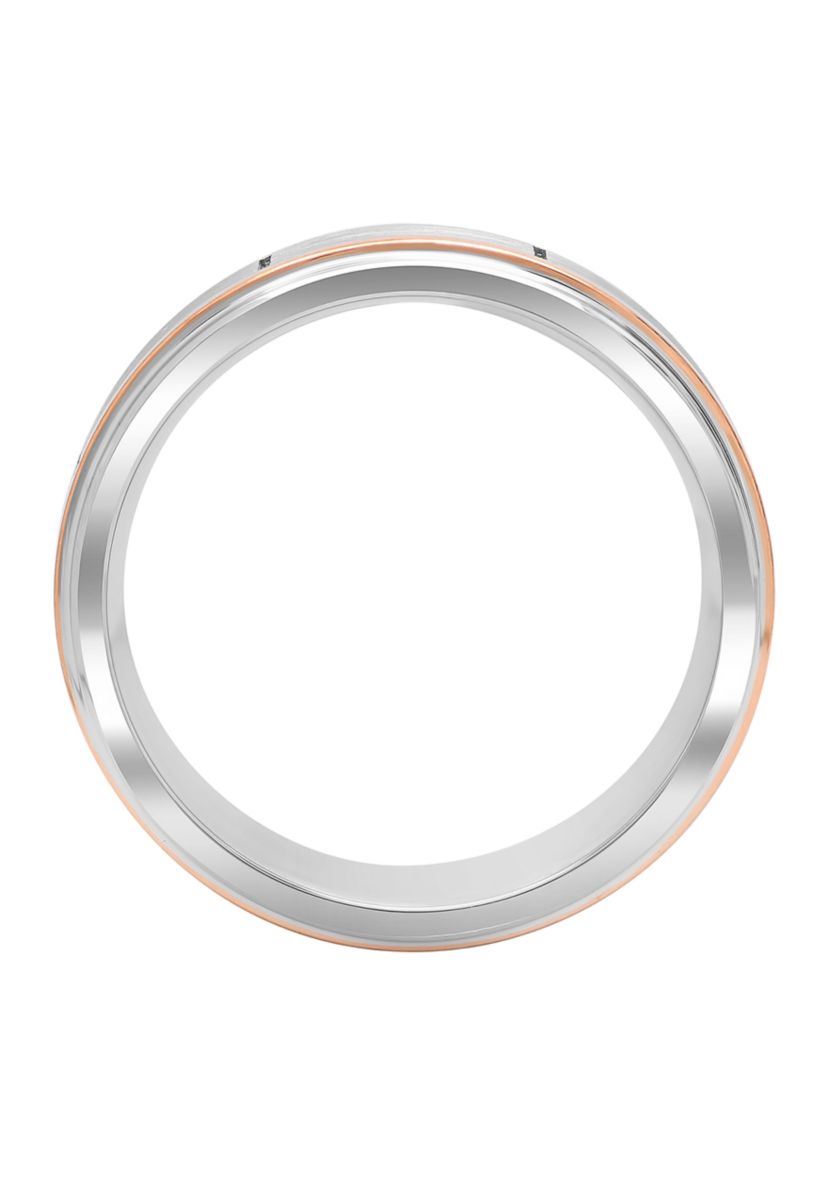 Satin Finish Rose-Tone Stripe Band in Cobalt