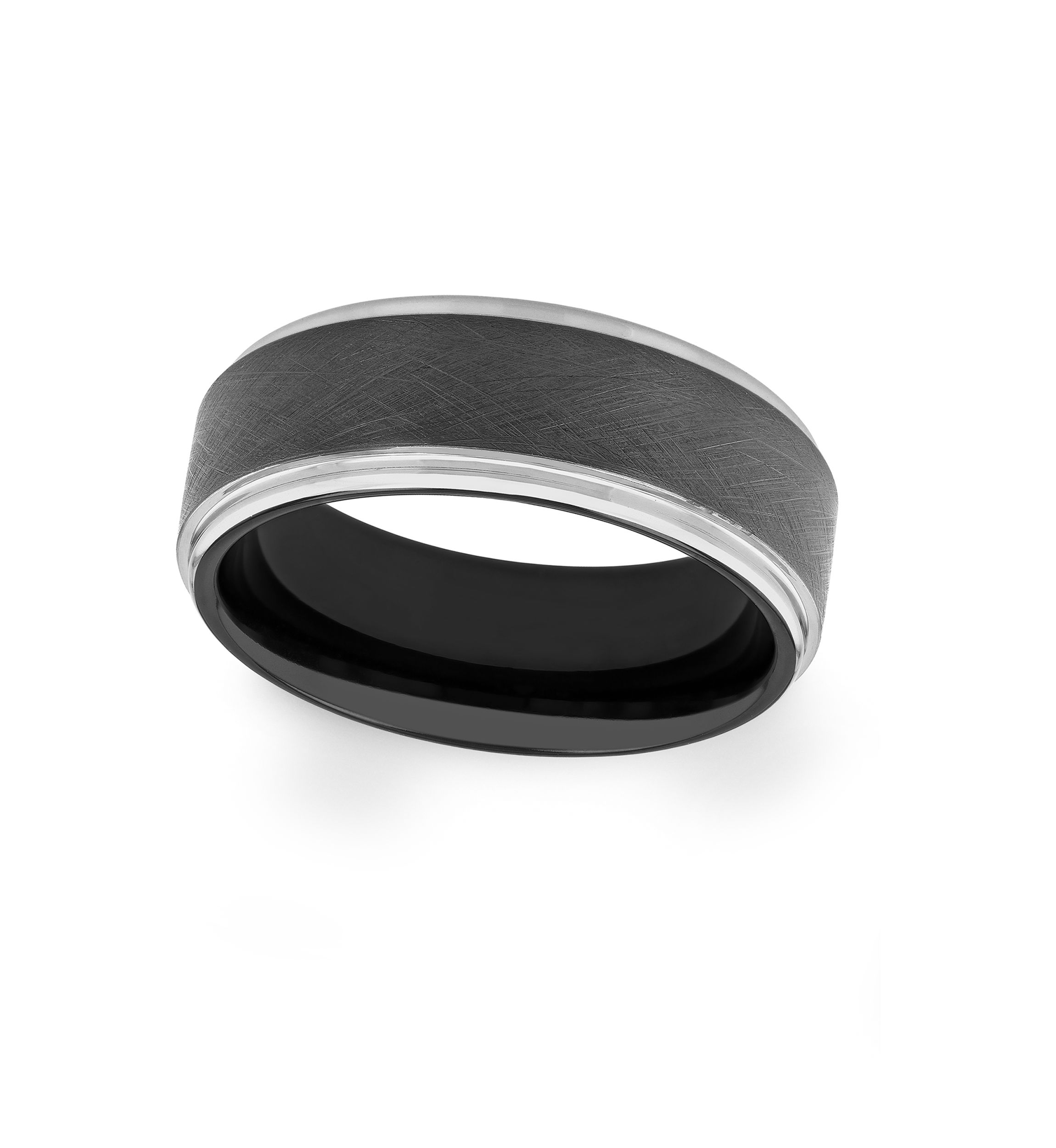 Brushed Step Edge Band in Two-Tone Tantalum