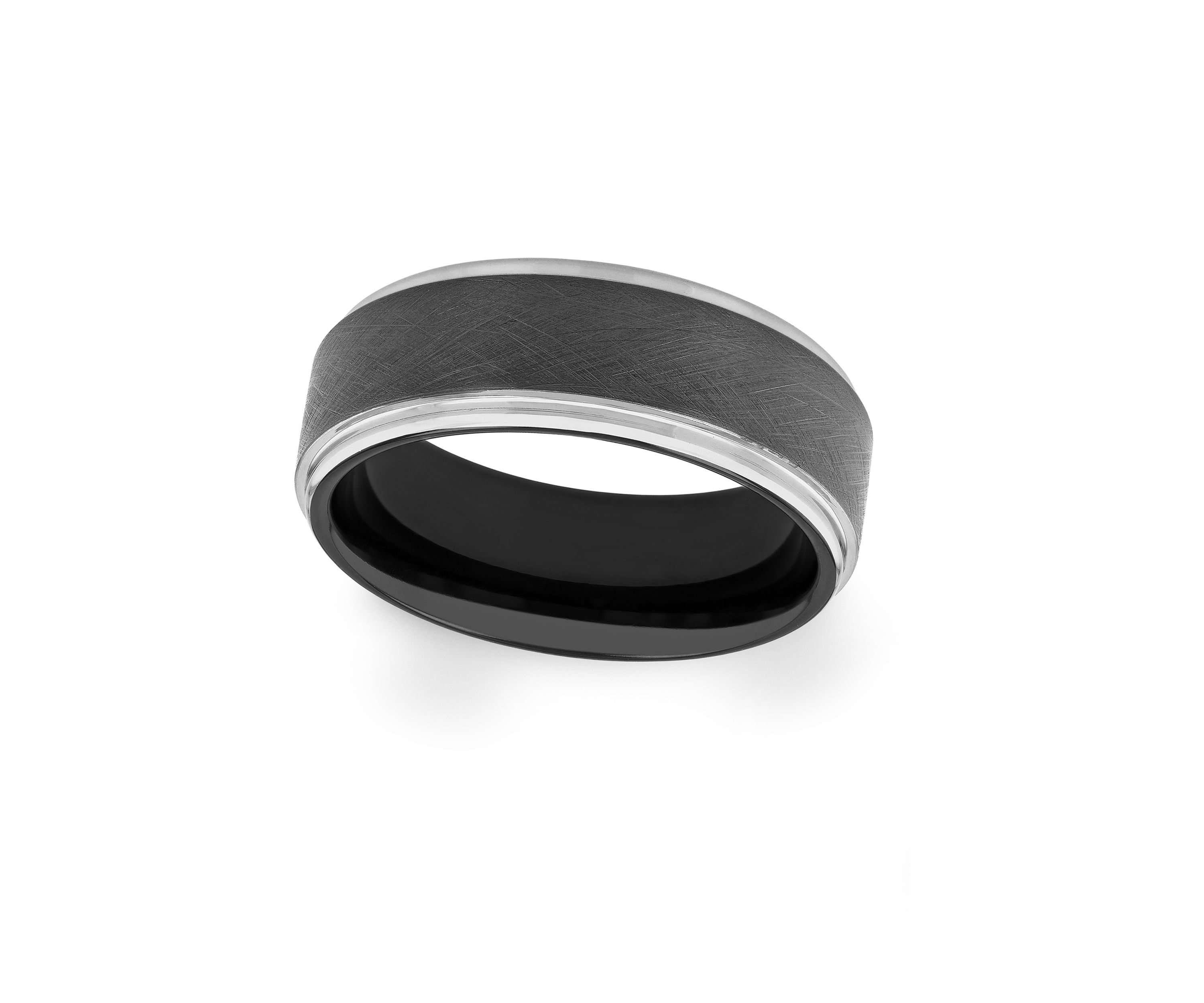 Brushed Step Edge Band in Two-Tone Tantalum