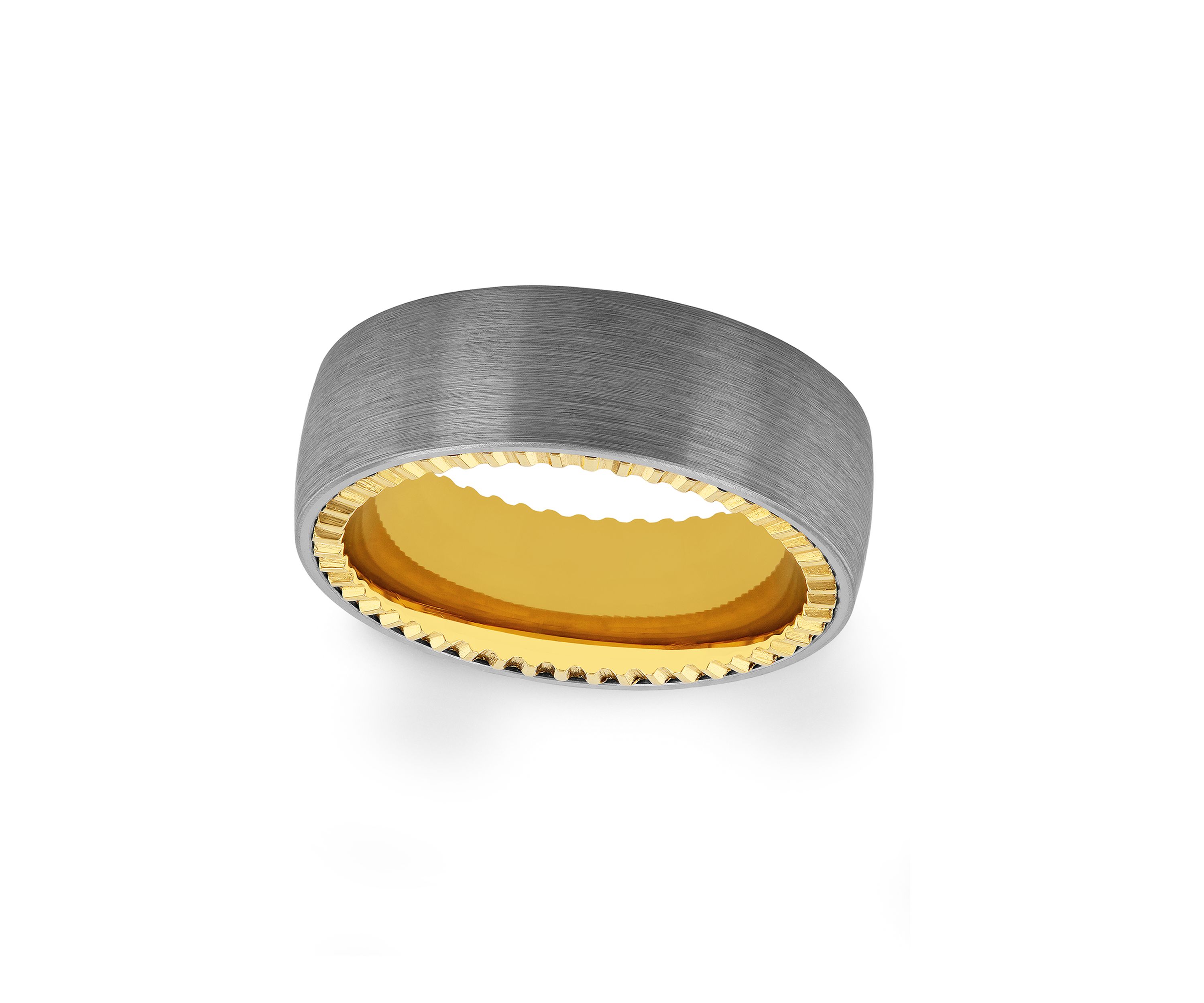 Brushed Coin Edge Band in Two-Tone Tantalum