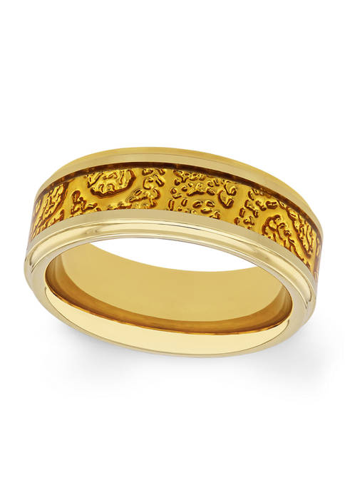 Textured Inlay Step Edge Band in Gold-Tone Tantalum