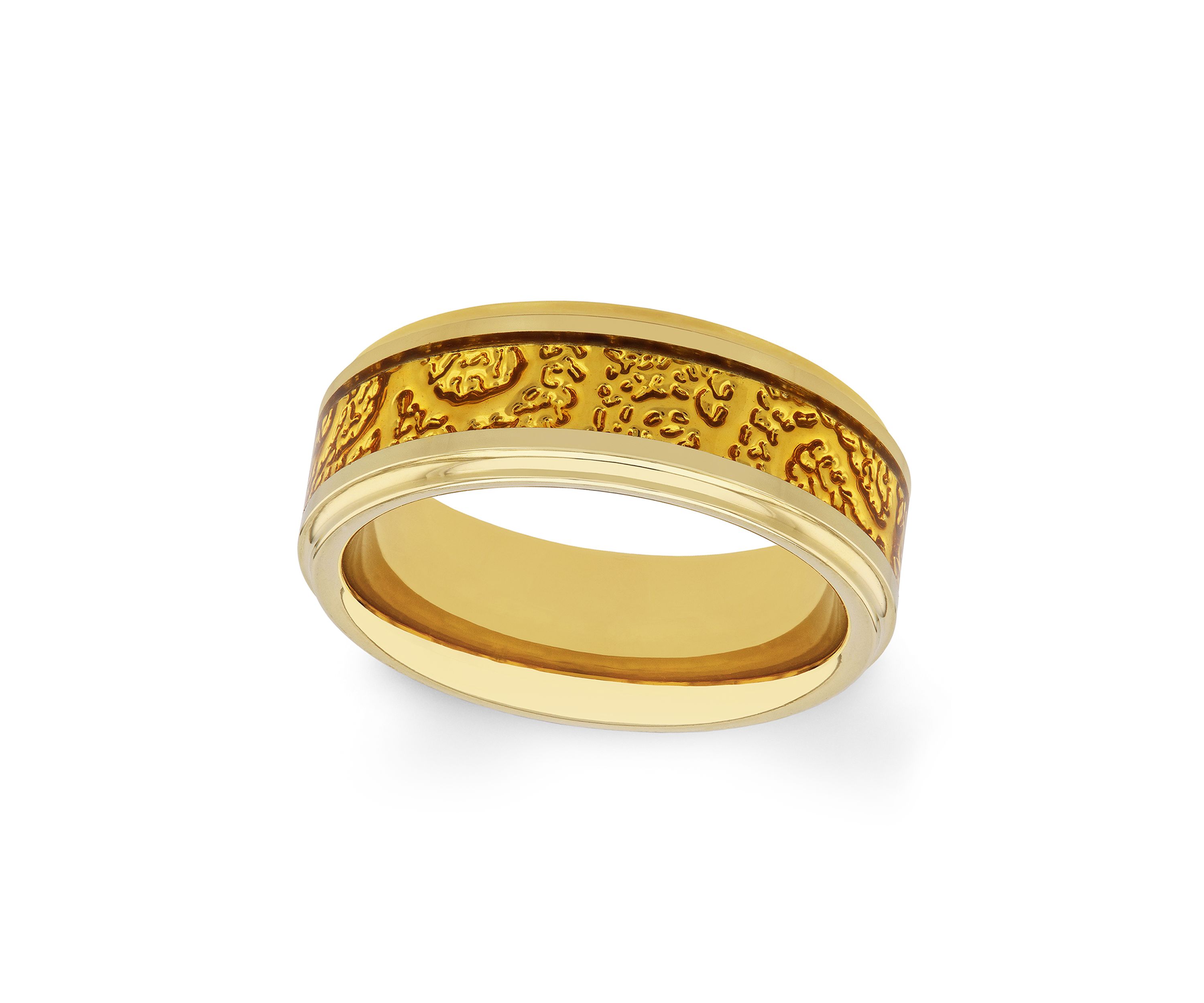 Textured Inlay Step Edge Band in Gold-Tone Tantalum