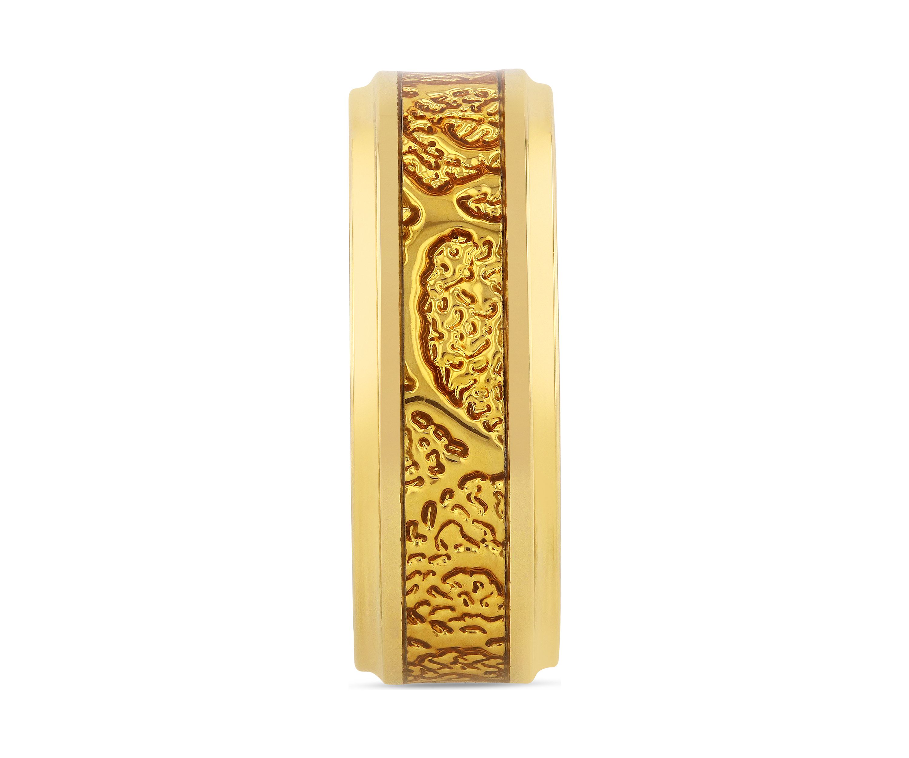 Textured Inlay Step Edge Band in Gold-Tone Tantalum