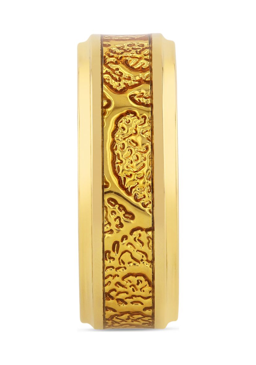 Textured Inlay Step Edge Band in Gold-Tone Tantalum