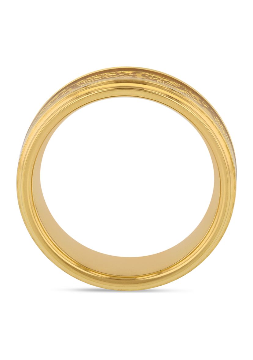 Textured Inlay Step Edge Band in Gold-Tone Tantalum