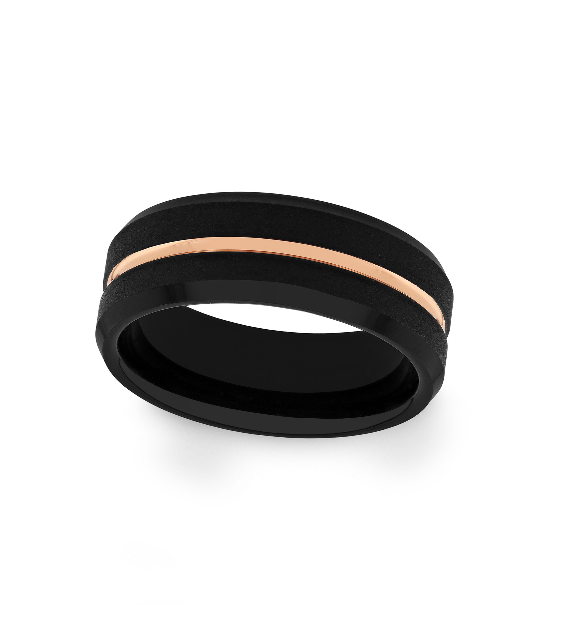 Grooved Beveled Edge Band in Two Tone Tantalum