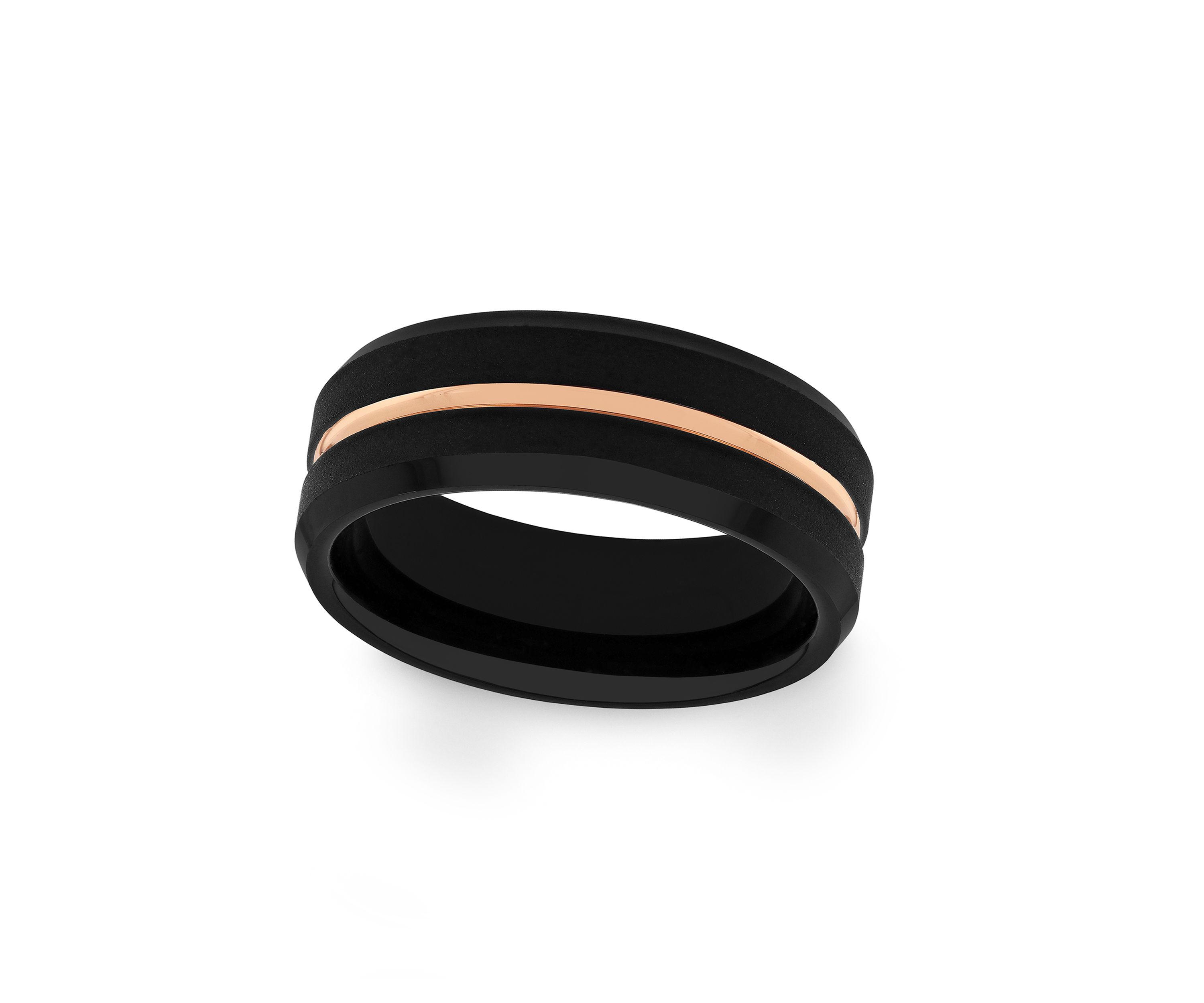 Grooved Beveled Edge Band in Two Tone Tantalum