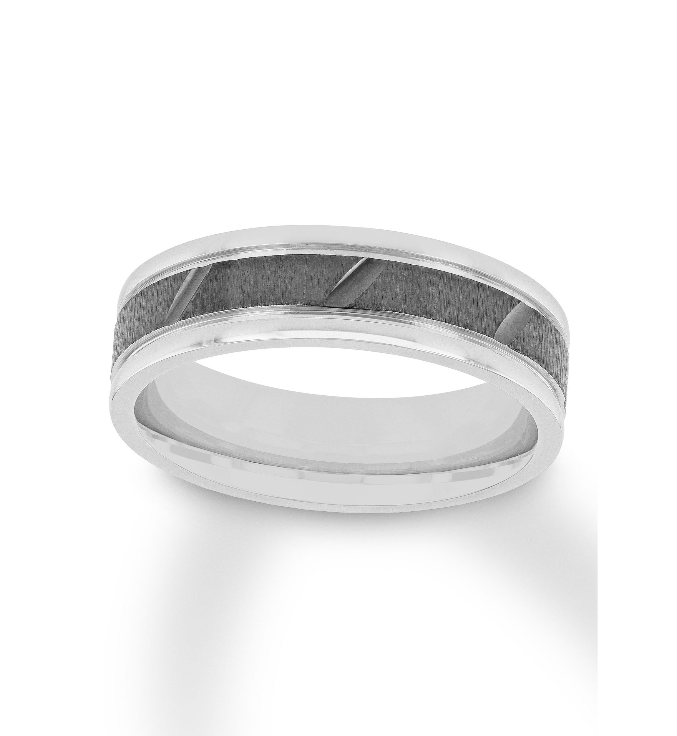 Gunmetal Gray Grooved 6 mm Wedding Band in .925 Sterling Silver