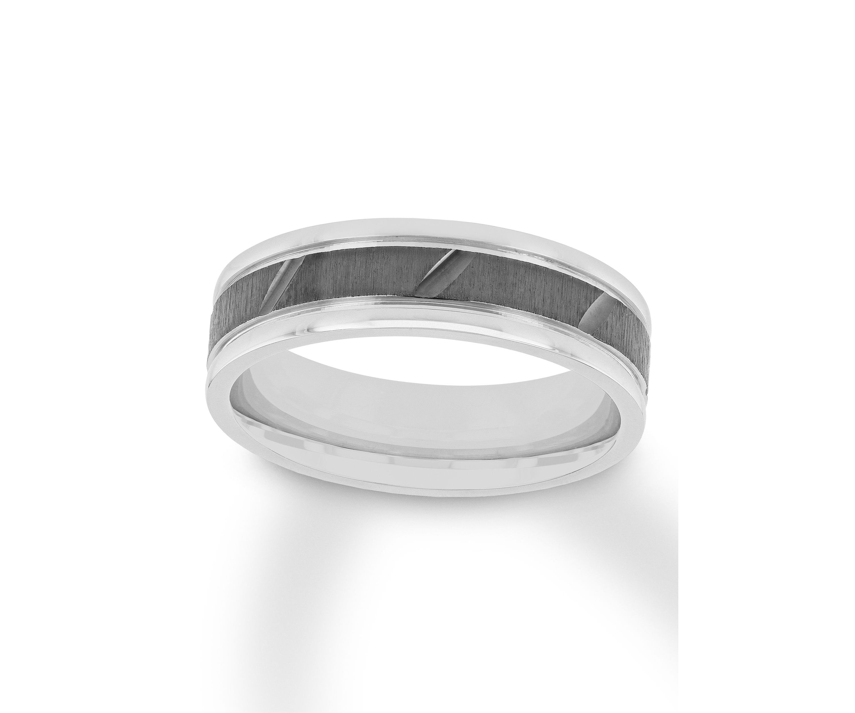 Gunmetal Gray Grooved 6 mm Wedding Band in .925 Sterling Silver