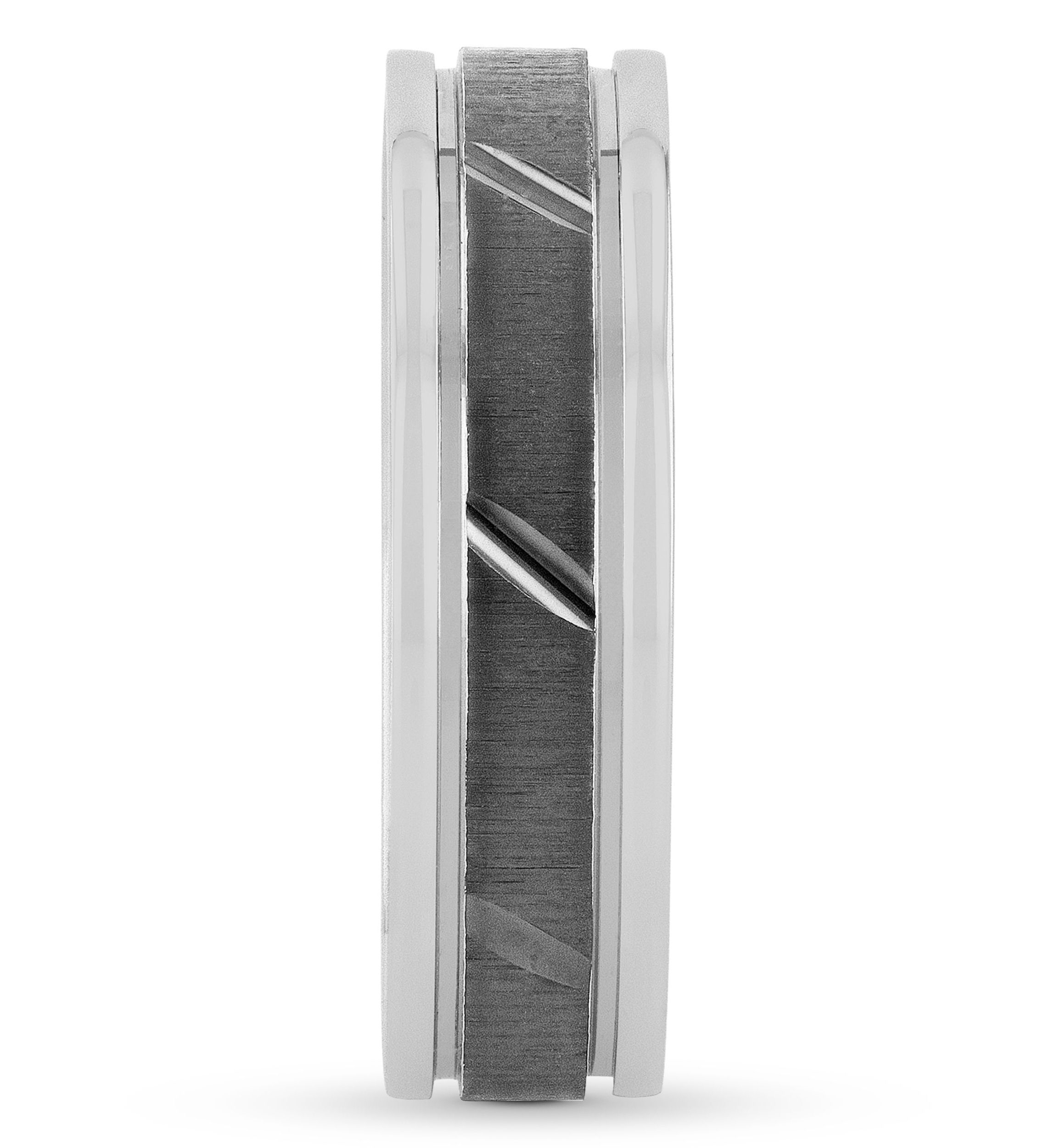 Gunmetal Gray Grooved 6 mm Wedding Band in .925 Sterling Silver