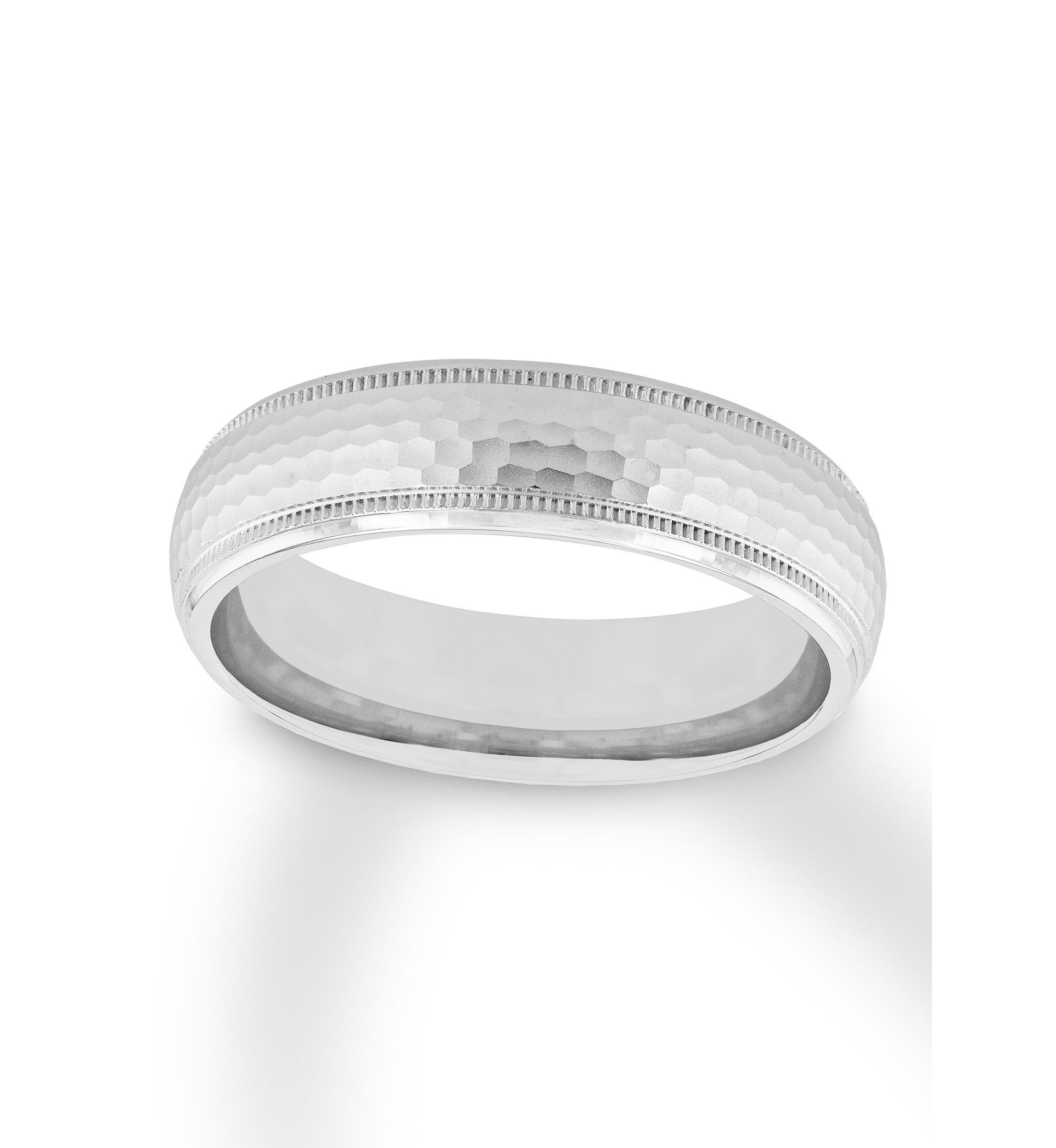 Hammered Milgrain 6 mm Wedding Band in .925 Sterling Silver