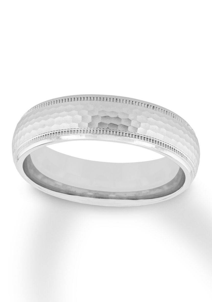 Hammered Milgrain 6 mm Wedding Band in .925 Sterling Silver