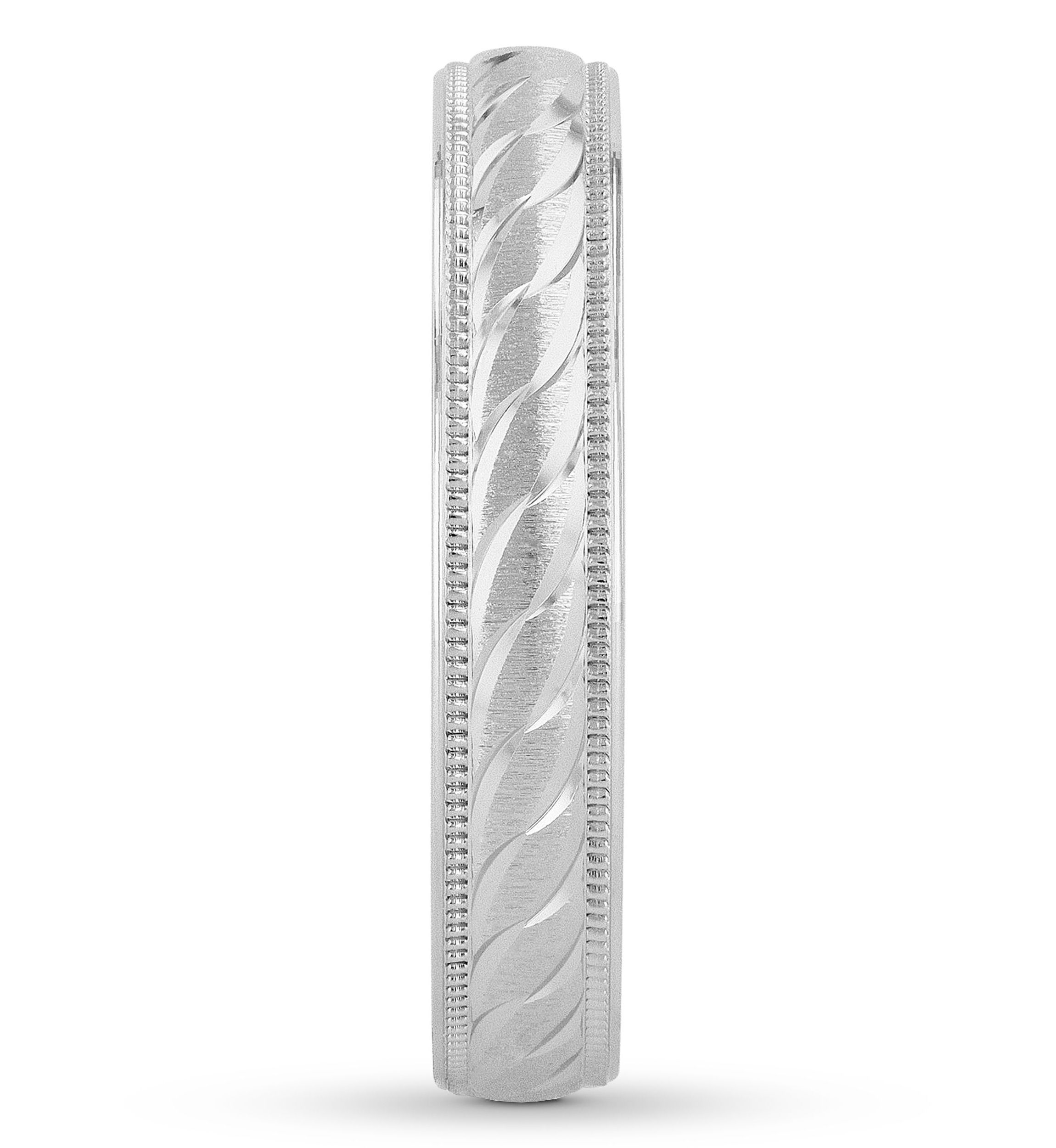 Swirl Cut Milgrain 4 mm Wedding Band in .925 Sterling Silver