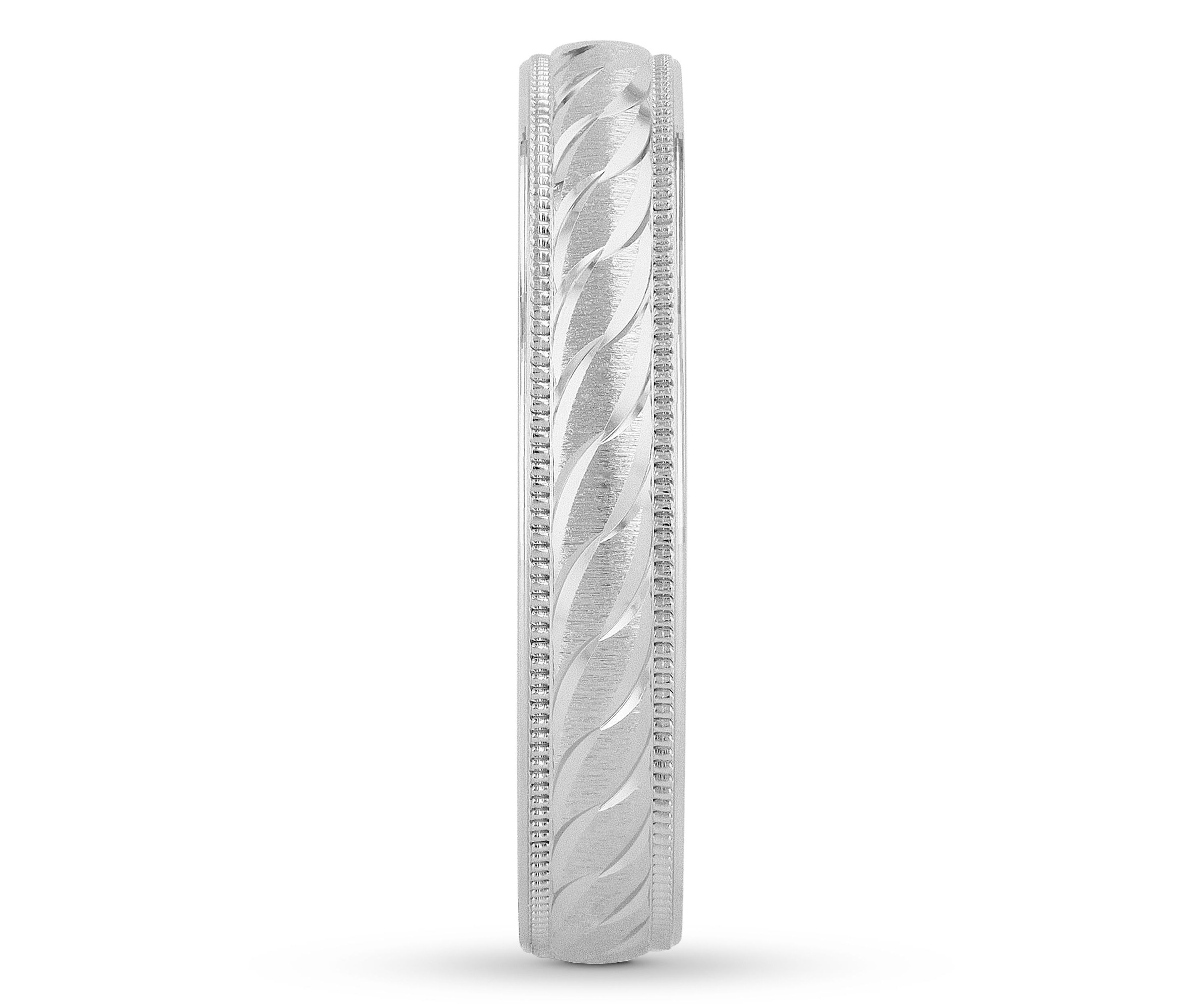 Swirl Cut Milgrain 4 mm Wedding Band in .925 Sterling Silver