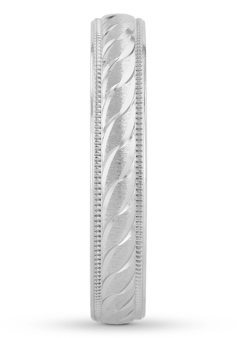 Swirl Cut Milgrain 4 mm Wedding Band in .925 Sterling Silver