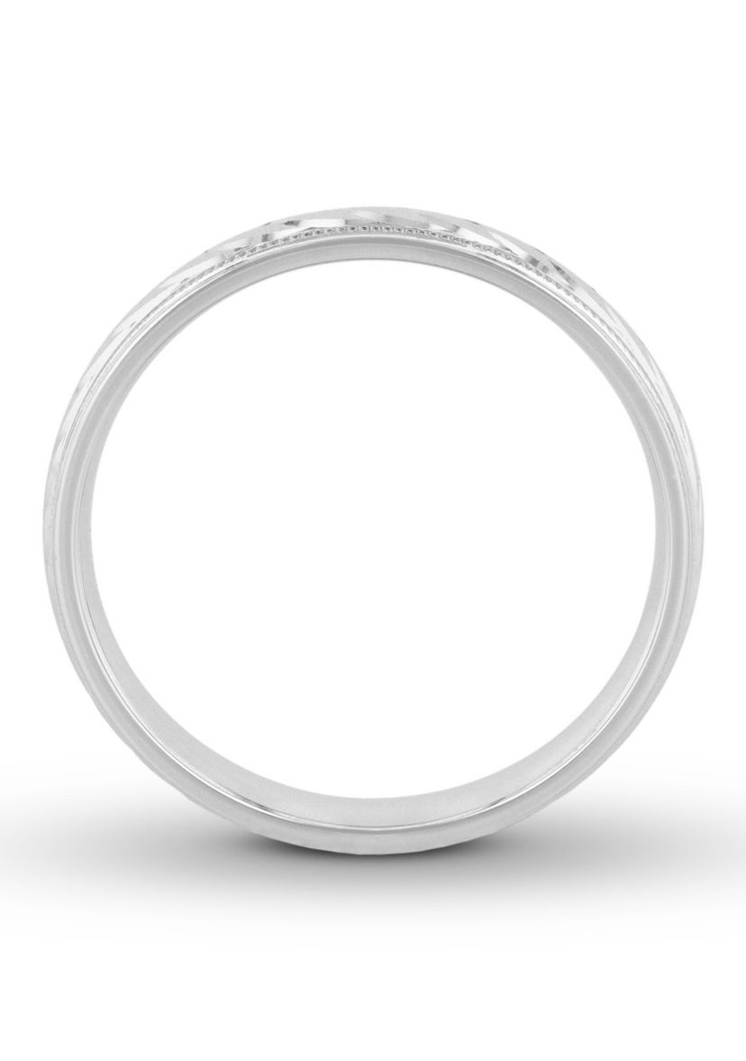 Swirl Cut Milgrain 4 mm Wedding Band in .925 Sterling Silver
