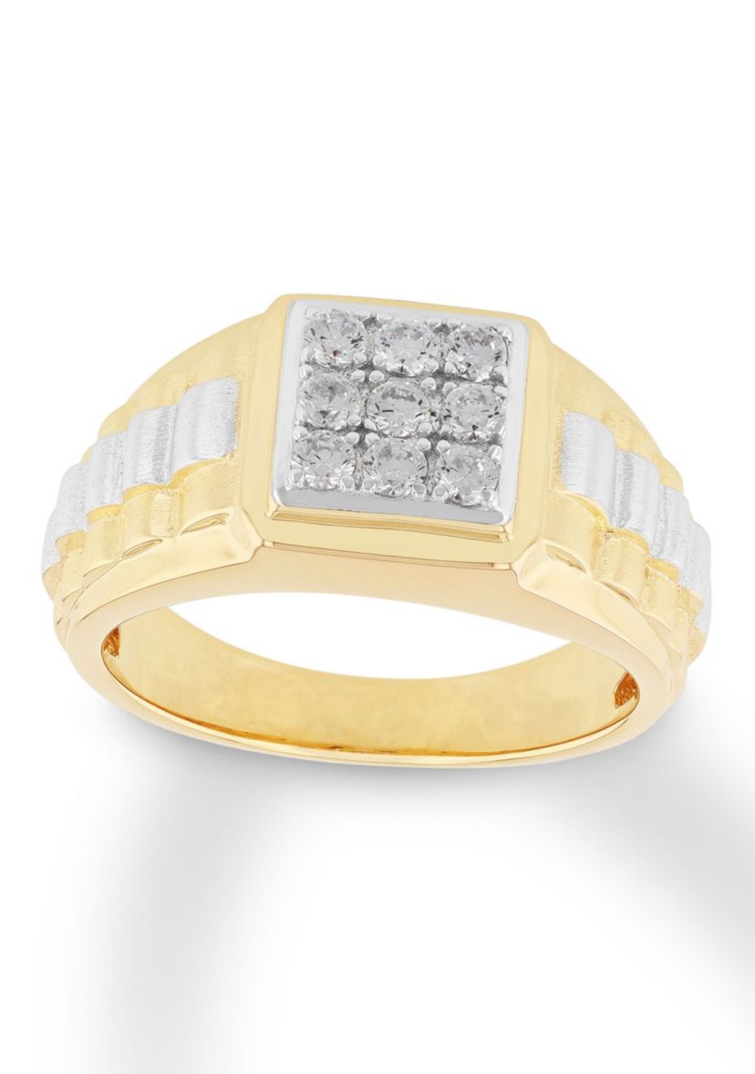 Lab Created Cubic Zirconia Square Cluster Ring in Two-Tone .925 Sterling Silver