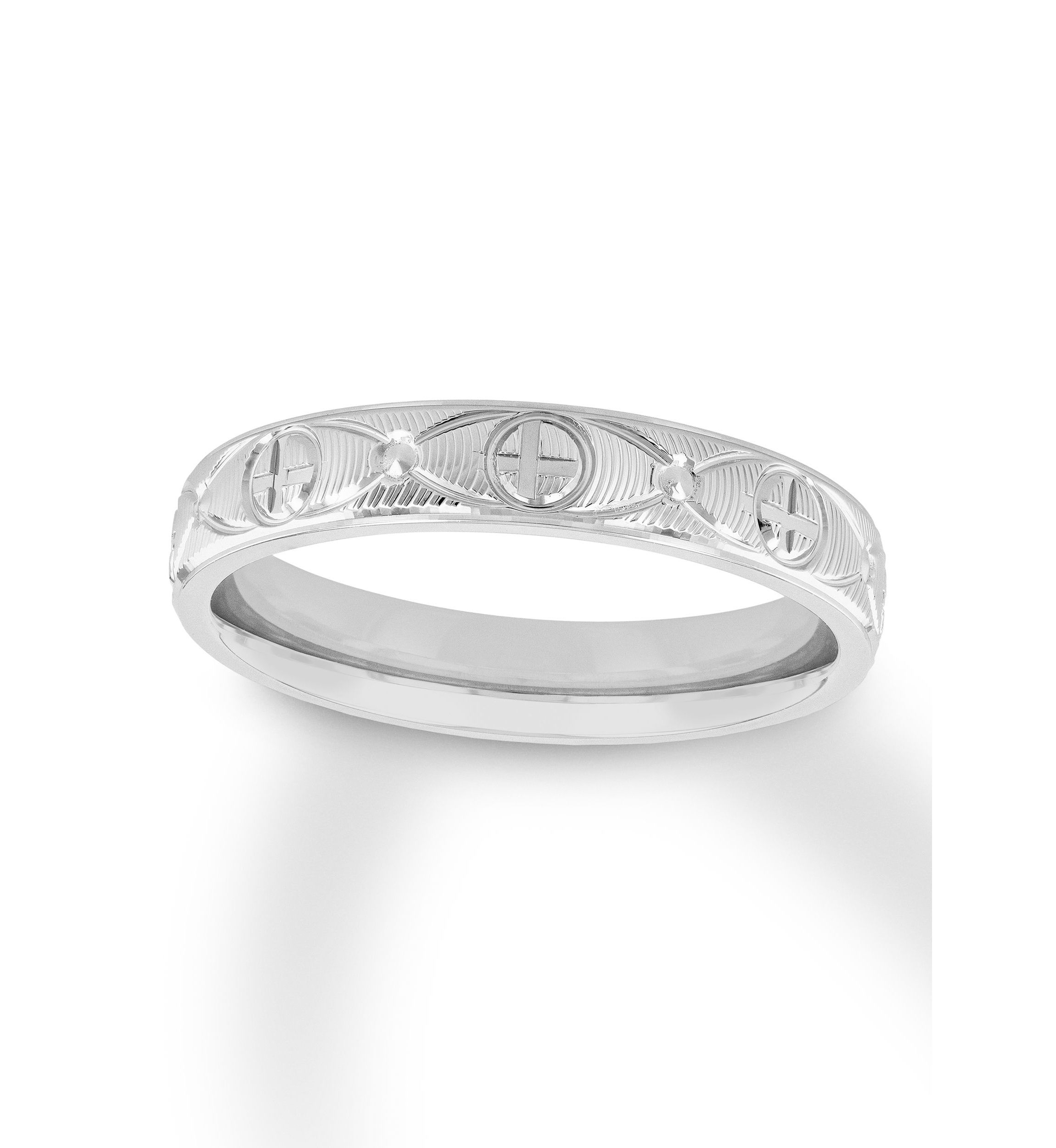 Sun Cross Textured 4 mm Wedding Band in .925 Sterling Silver