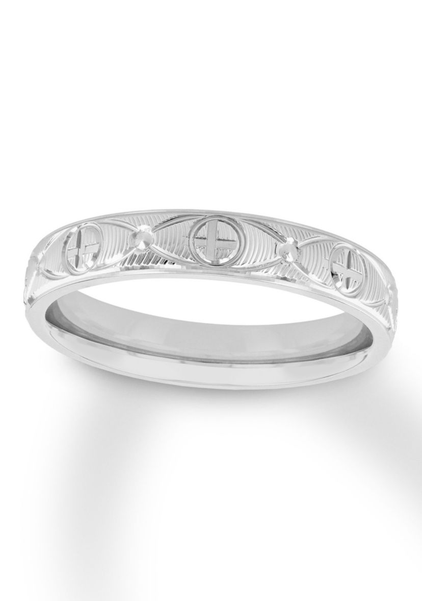 Sun Cross Textured 4 mm Wedding Band in .925 Sterling Silver