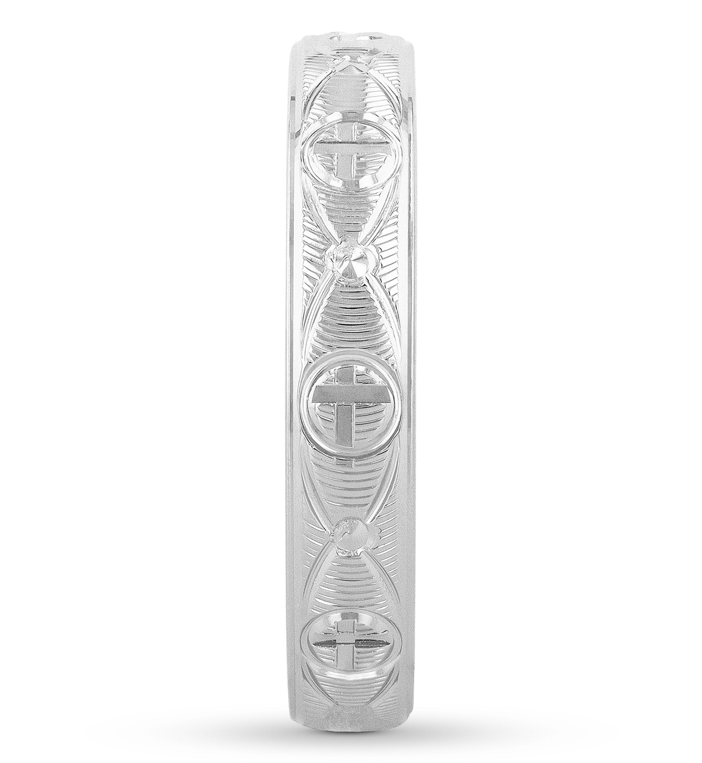 Sun Cross Textured 4 mm Wedding Band in .925 Sterling Silver
