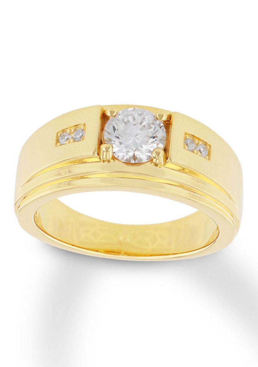Lab Created Cubic Zirconia Solitaire Ring in Gold Plated .925 Sterling Silver