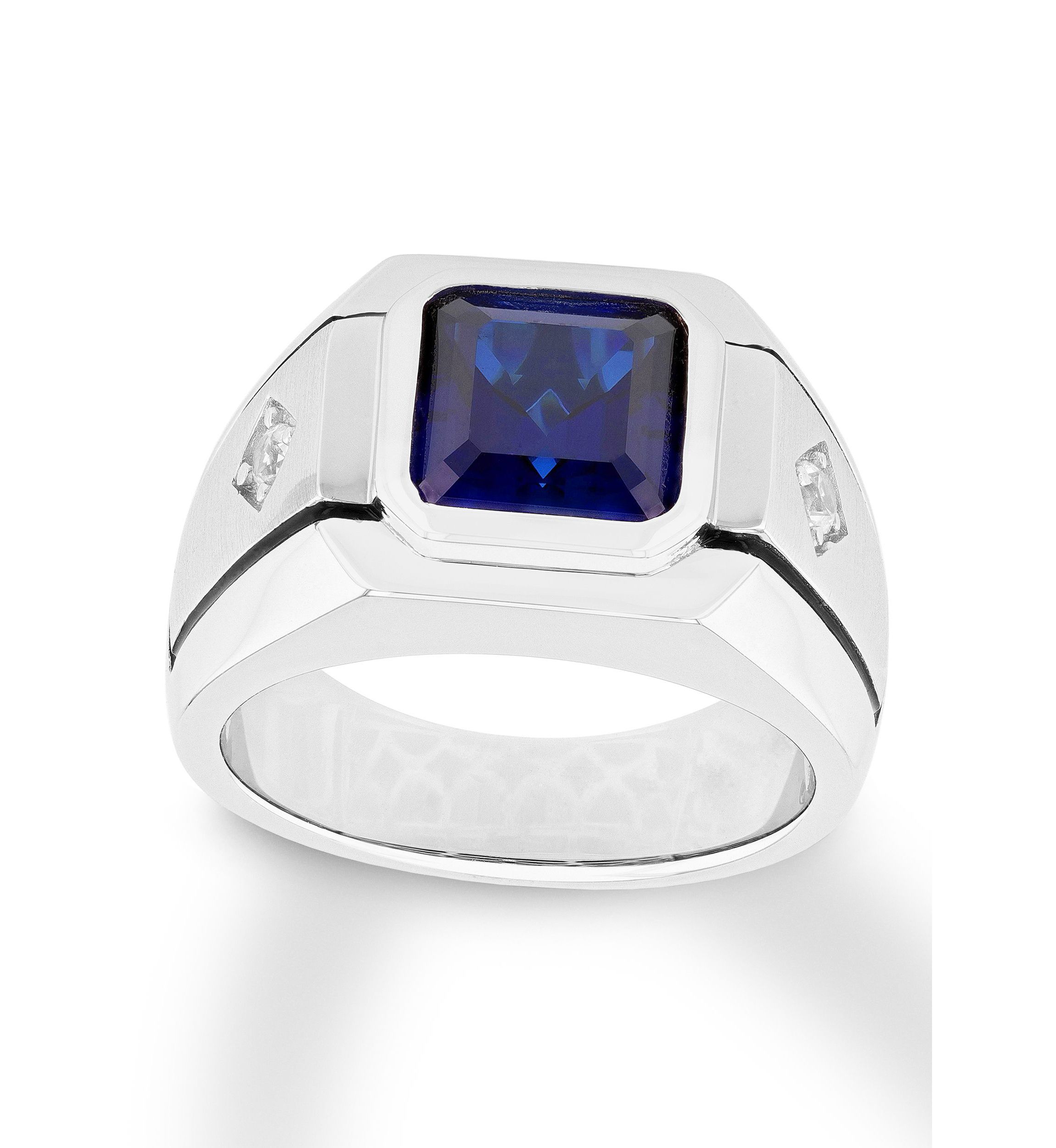Lab Created Created Blue and White Sapphire Cocktail Ring in .925 Sterling Silver