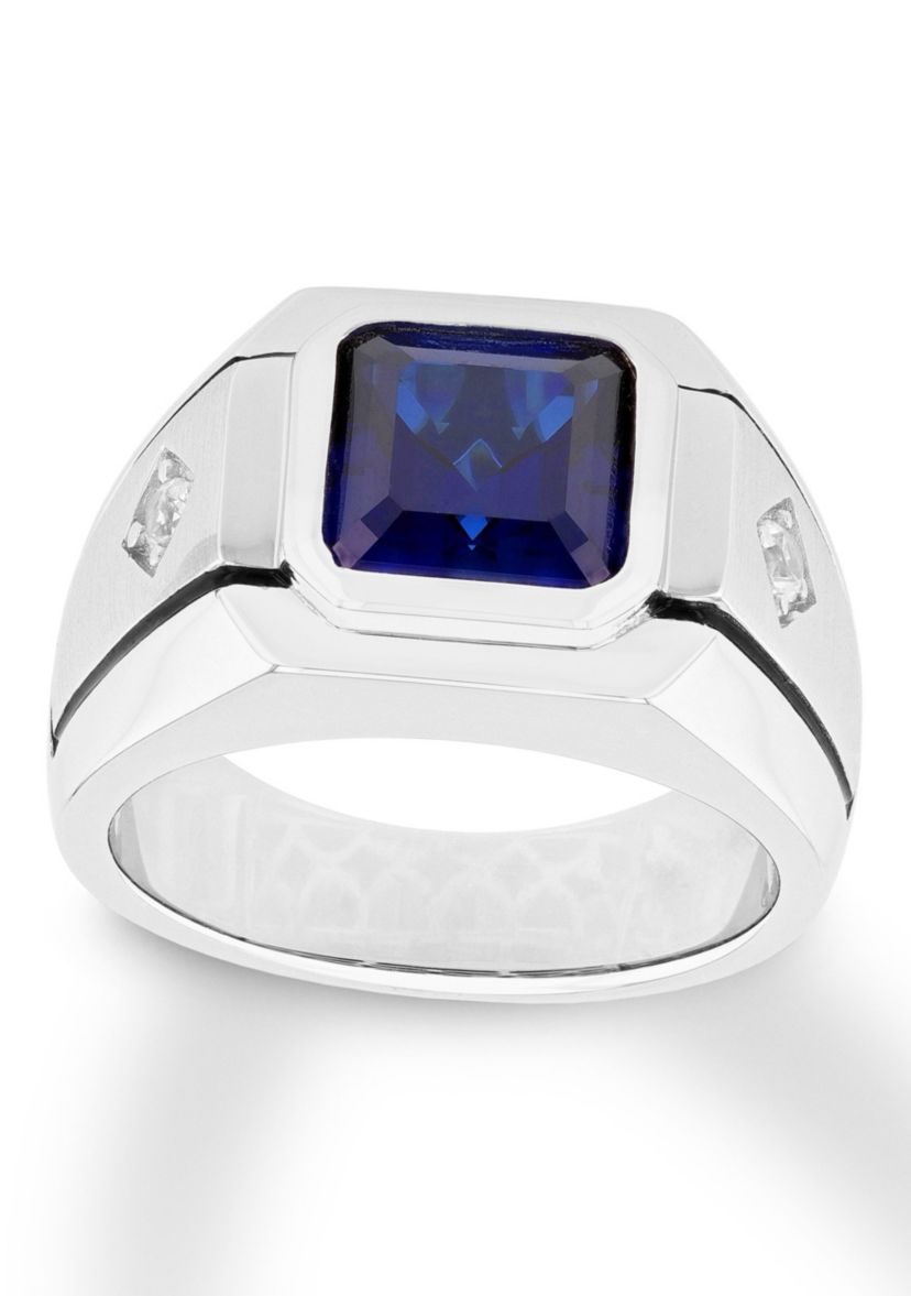 Lab Created Created Blue and White Sapphire Cocktail Ring in .925 Sterling Silver