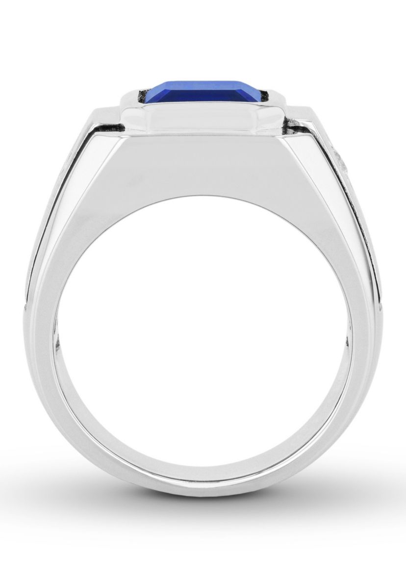 Lab Created Created Blue and White Sapphire Cocktail Ring in .925 Sterling Silver