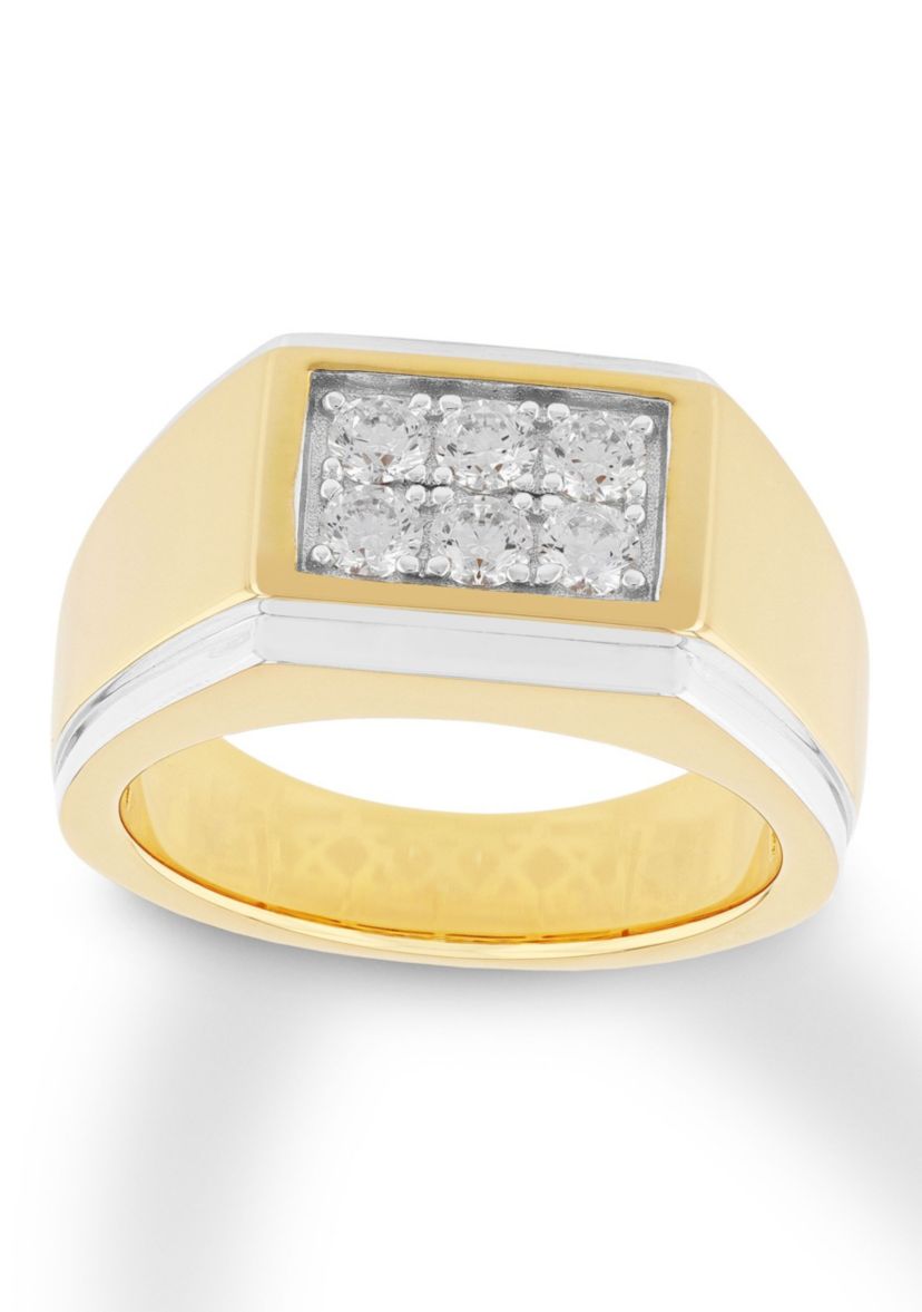 Lab Created Cubic Zirconia Rectangle Cluster Ring in Gold Plated .925 Sterling Silver