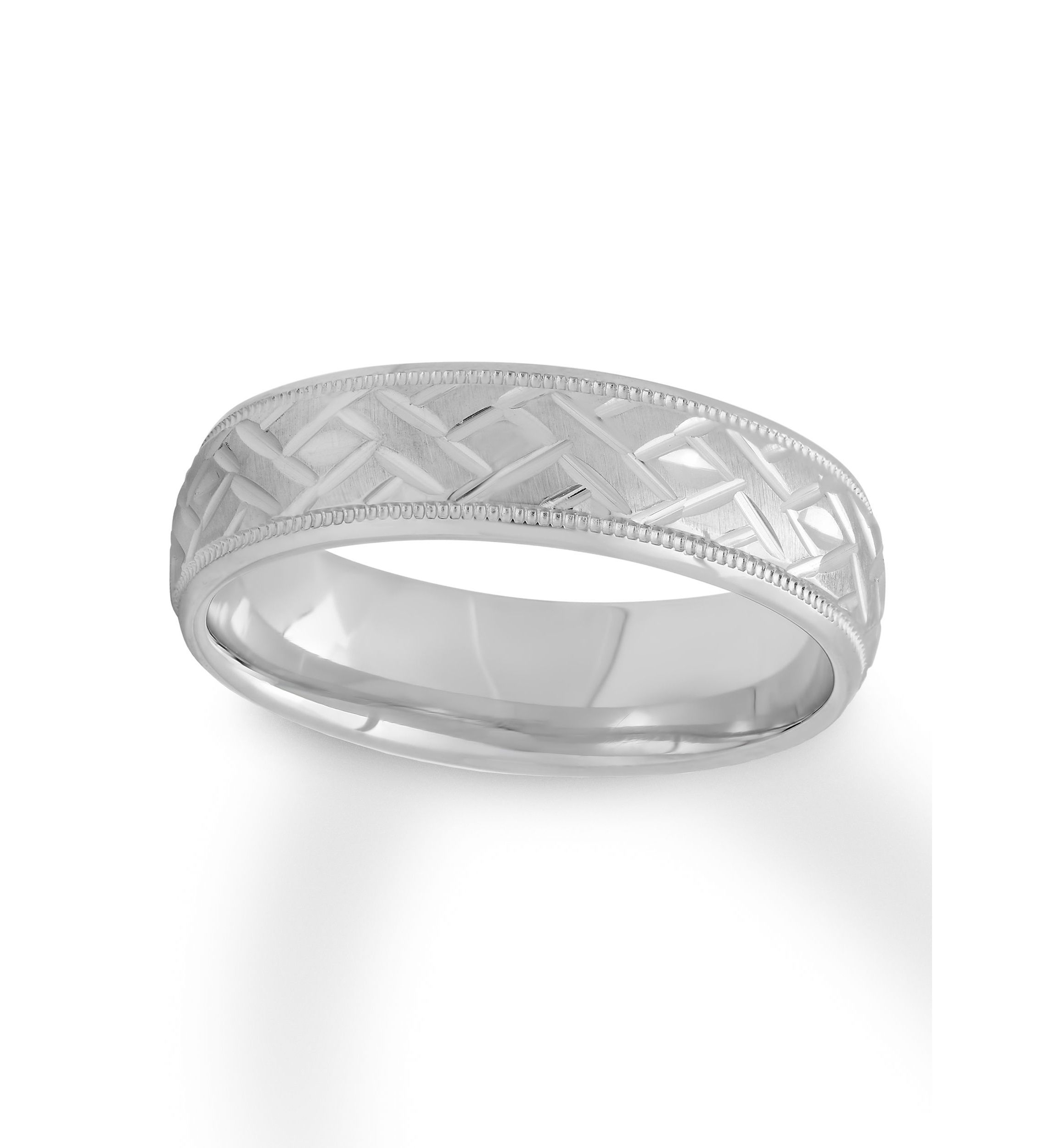 Basketweave Milgrain 6 mm Wedding Band in .925 Sterling Silver