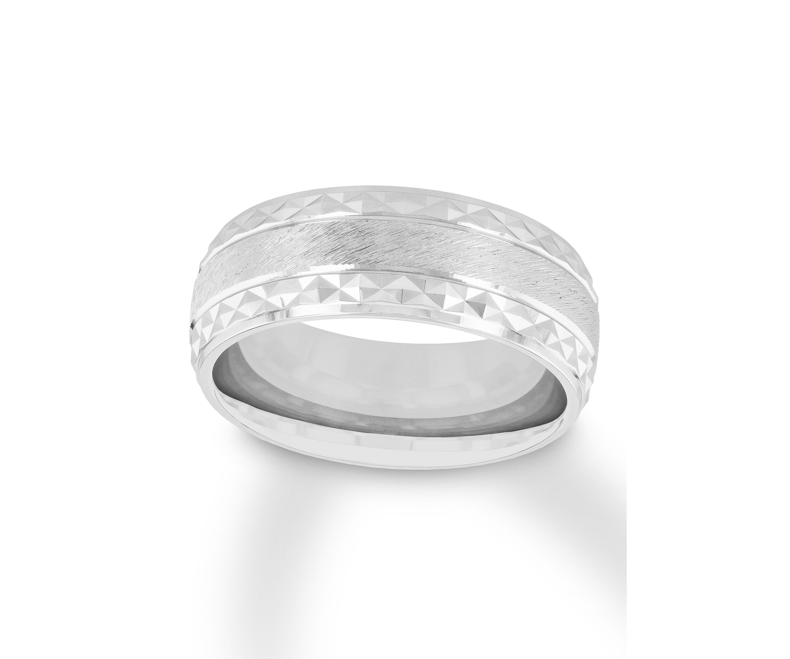 Geometric Brushed 8 mm Wedding Band in .925 Sterling Silver