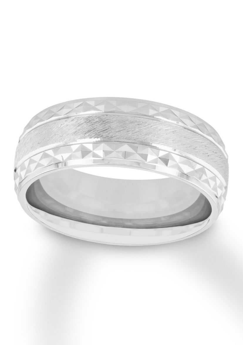 Geometric Brushed 8 mm Wedding Band in .925 Sterling Silver