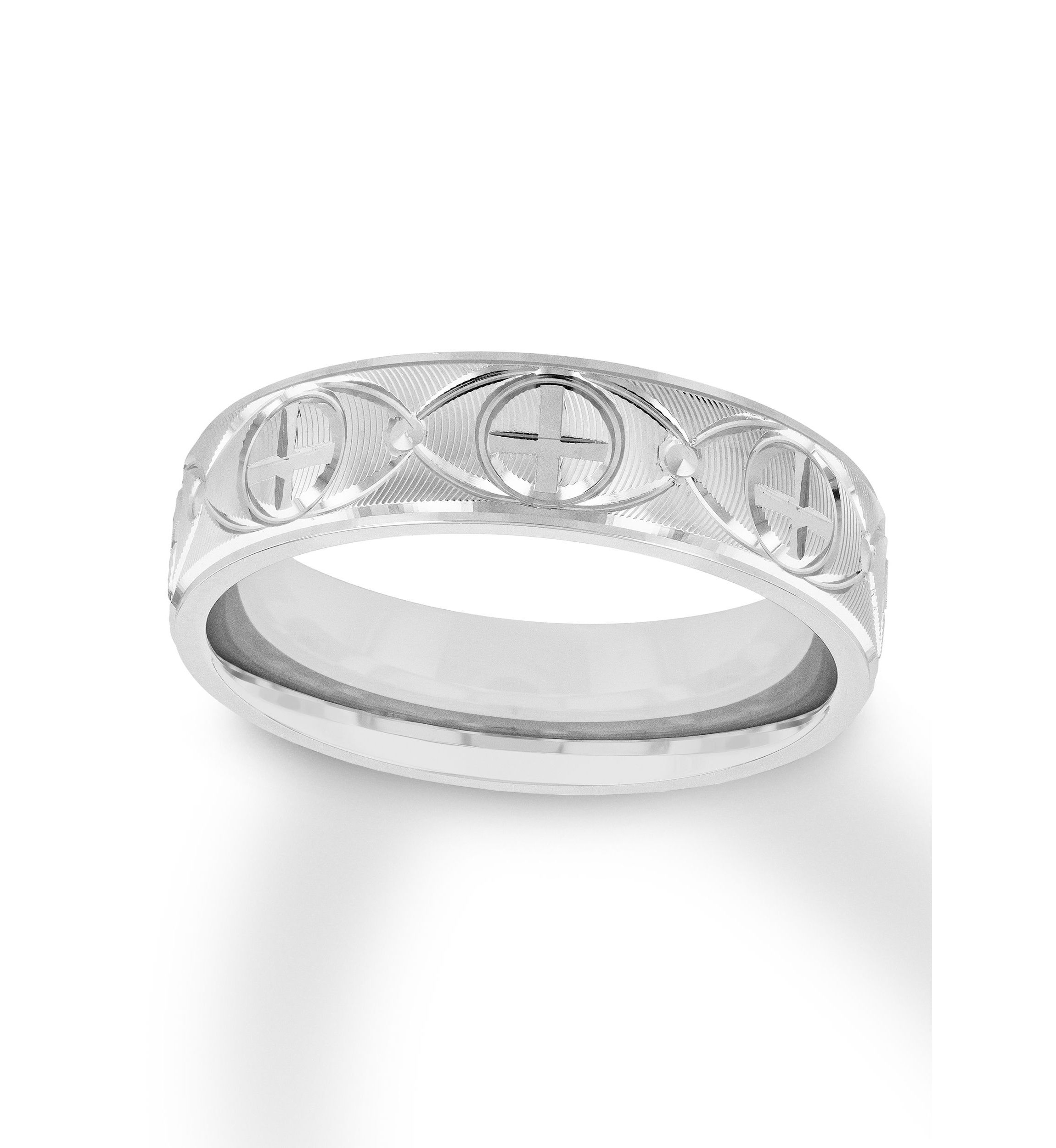 Sun Cross Textured 6 mm Wedding Band in .925 Sterling Silver