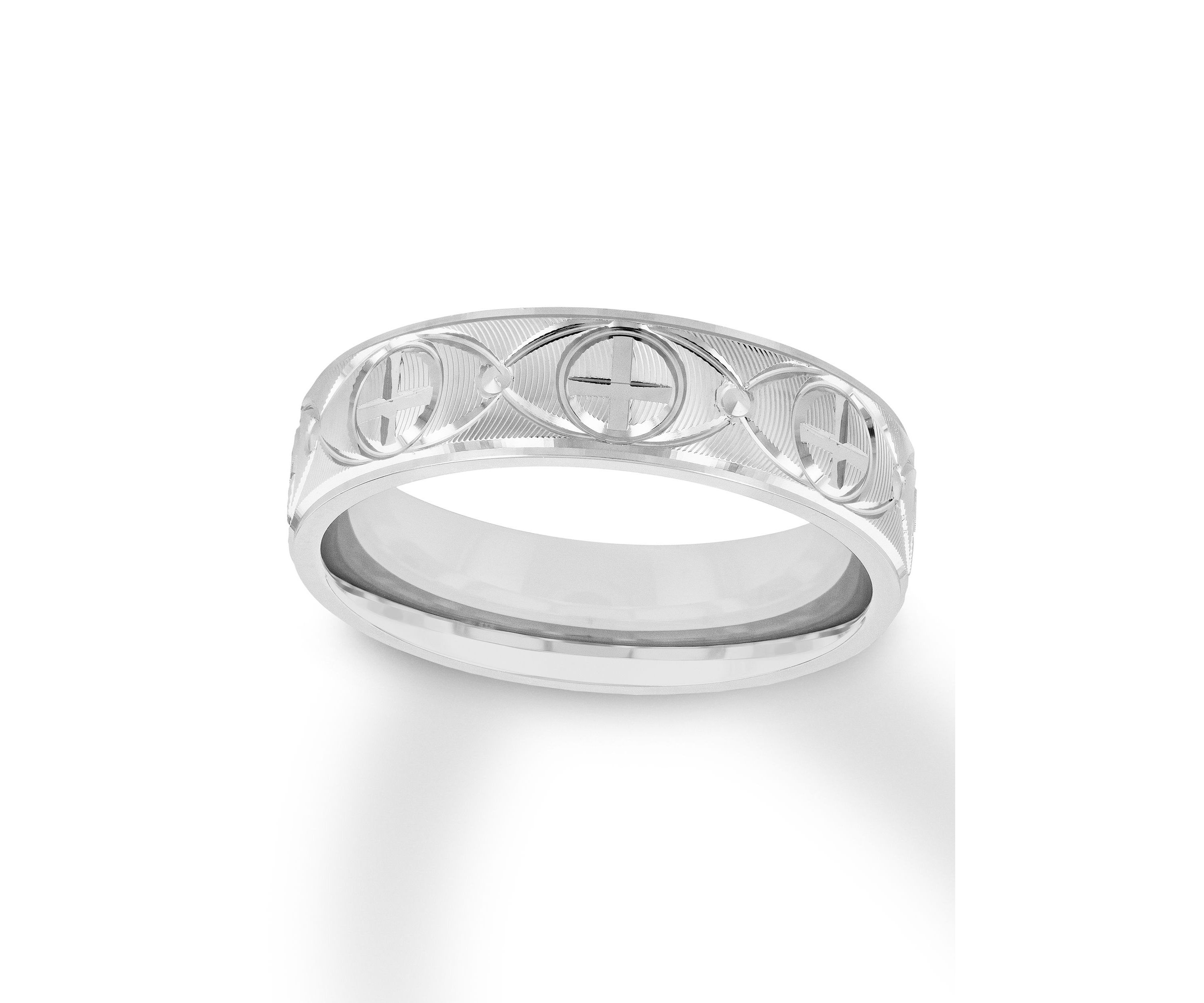 Sun Cross Textured 6 mm Wedding Band in .925 Sterling Silver