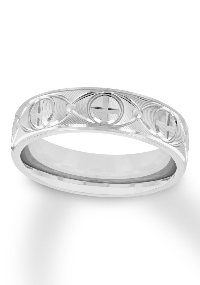 Sun Cross Textured 6 mm Wedding Band in .925 Sterling Silver