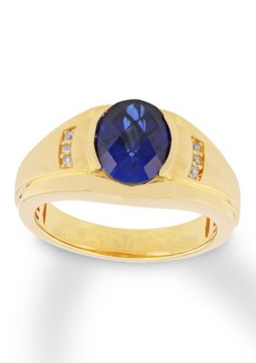 Lab Created Oval Blue Sapphire Ring Gold Plated .925 Sterling Silver