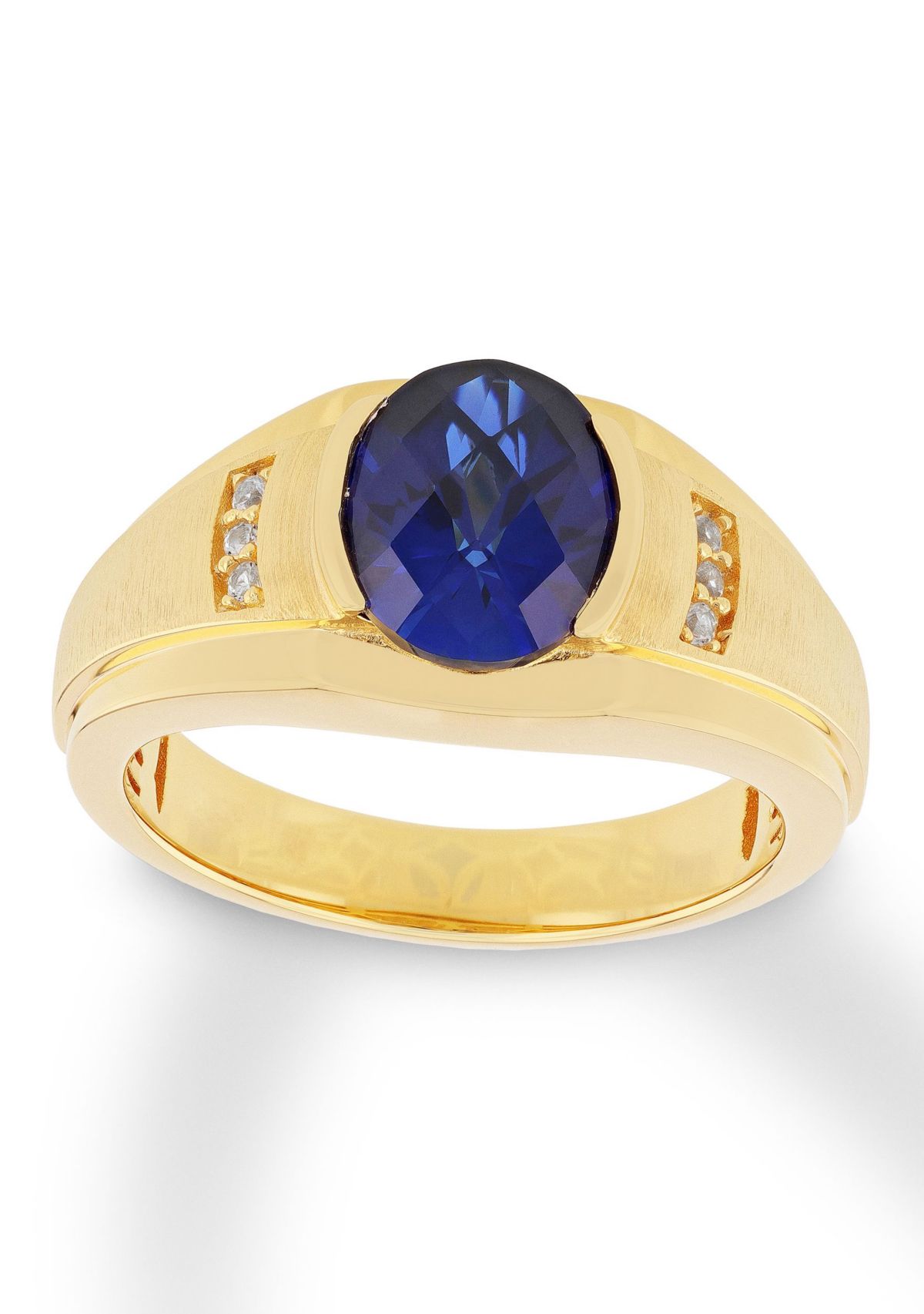 Lab Created Created Oval Blue Sapphire Ring in Gold Plated .925 Sterling Silver