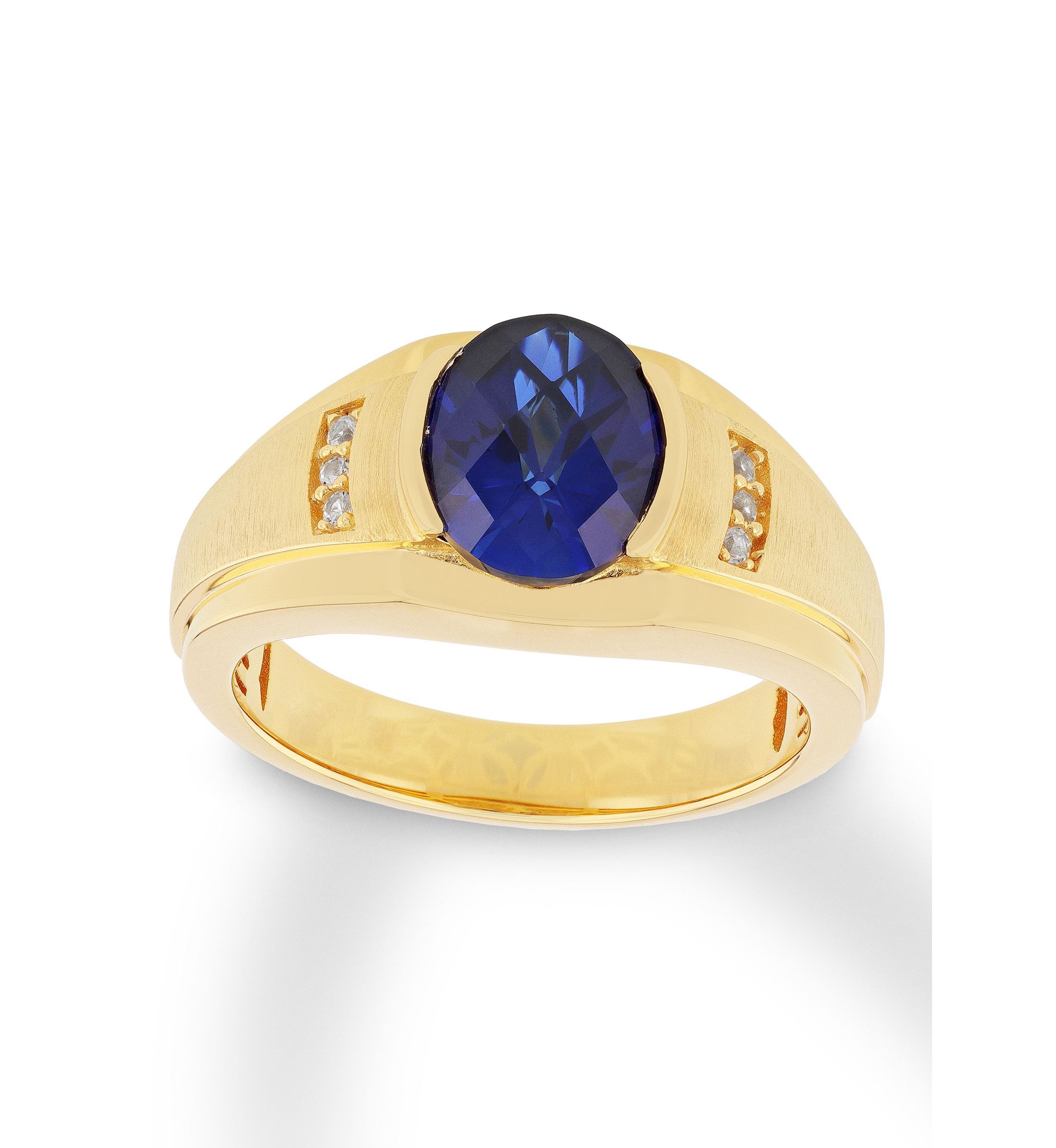 Lab Created Created Oval Blue Sapphire Ring in Gold Plated .925 Sterling Silver