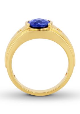 Lab Created Oval Blue Sapphire Ring Gold Plated .925 Sterling Silver