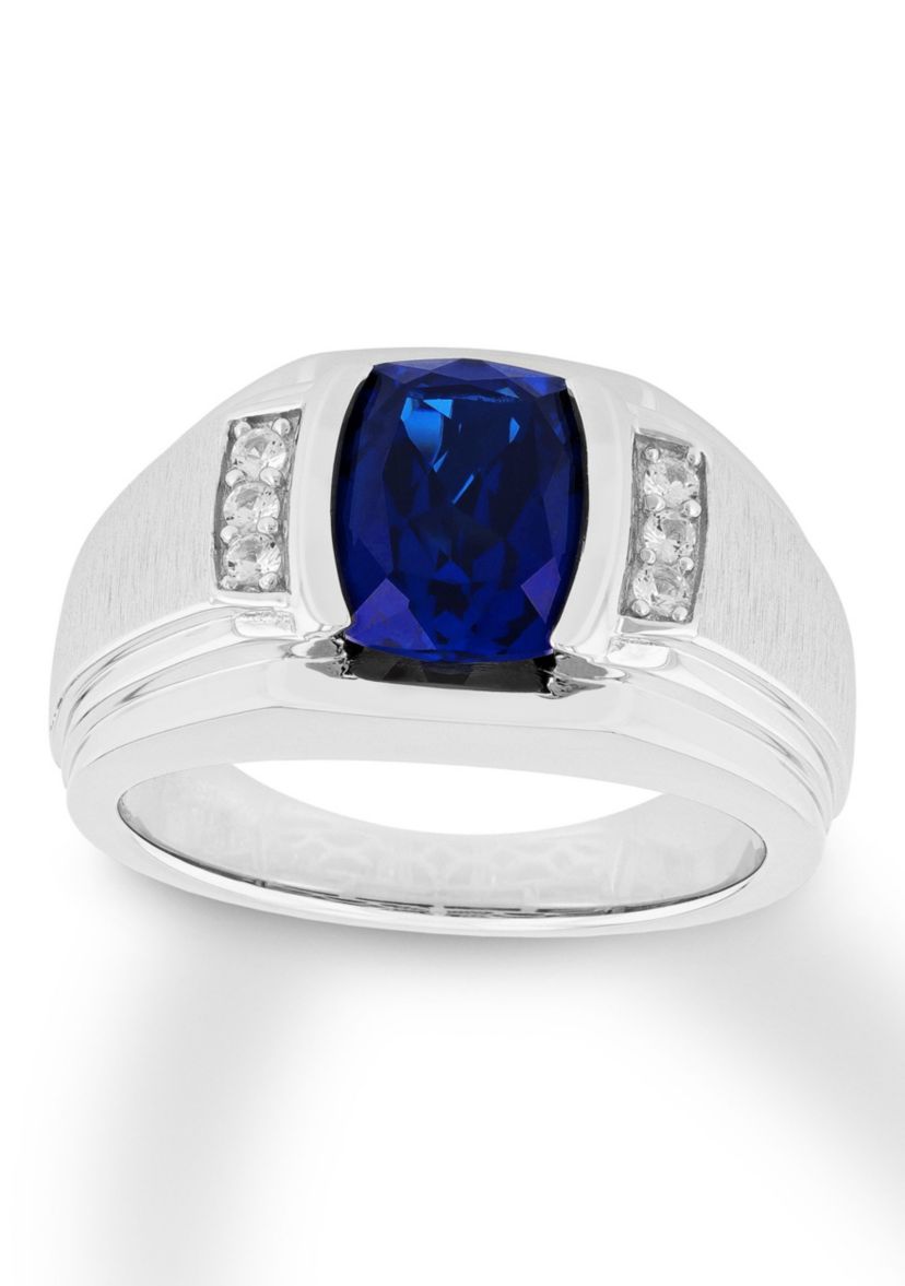 Lab Created Created Oval Blue Sapphire Ring in .925 Sterling Silver