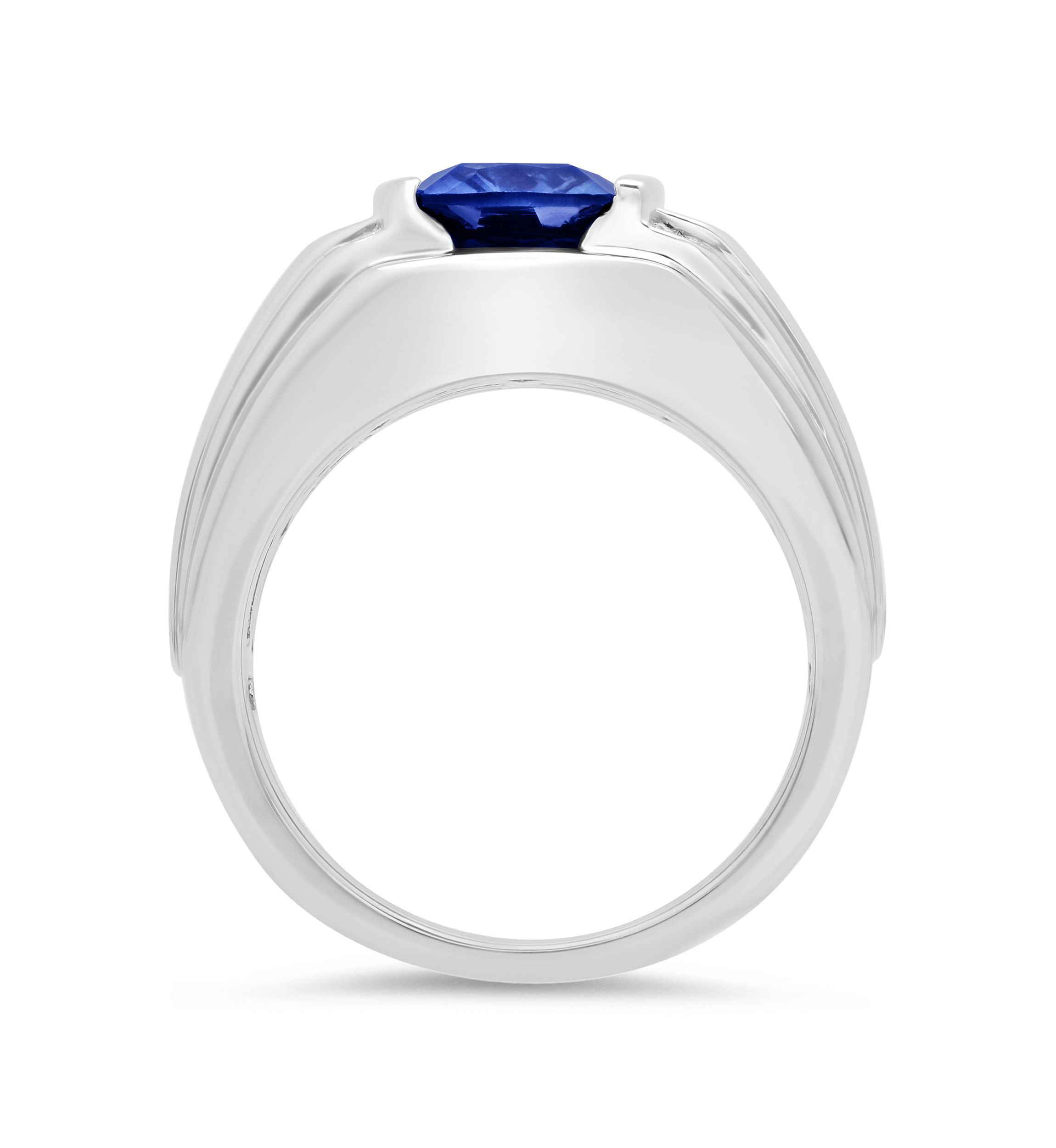 Lab Created Created Oval Blue Sapphire Ring in .925 Sterling Silver
