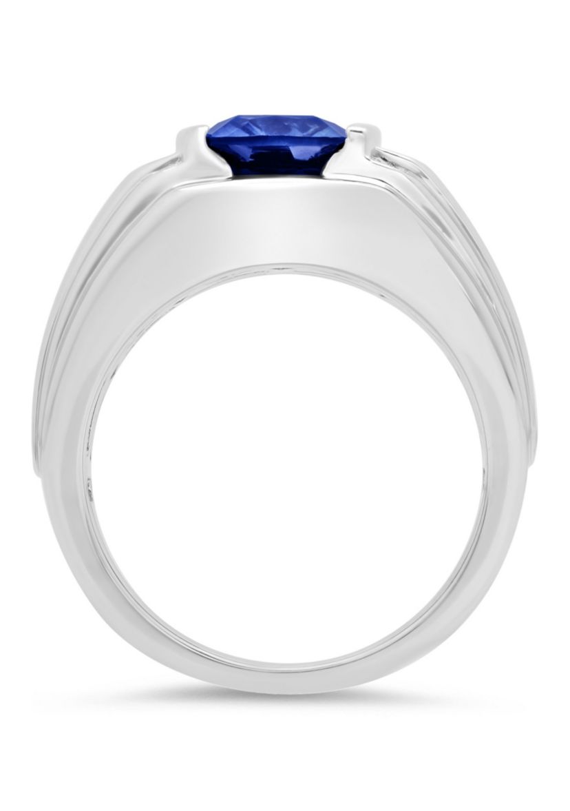 Lab Created Created Oval Blue Sapphire Ring in .925 Sterling Silver