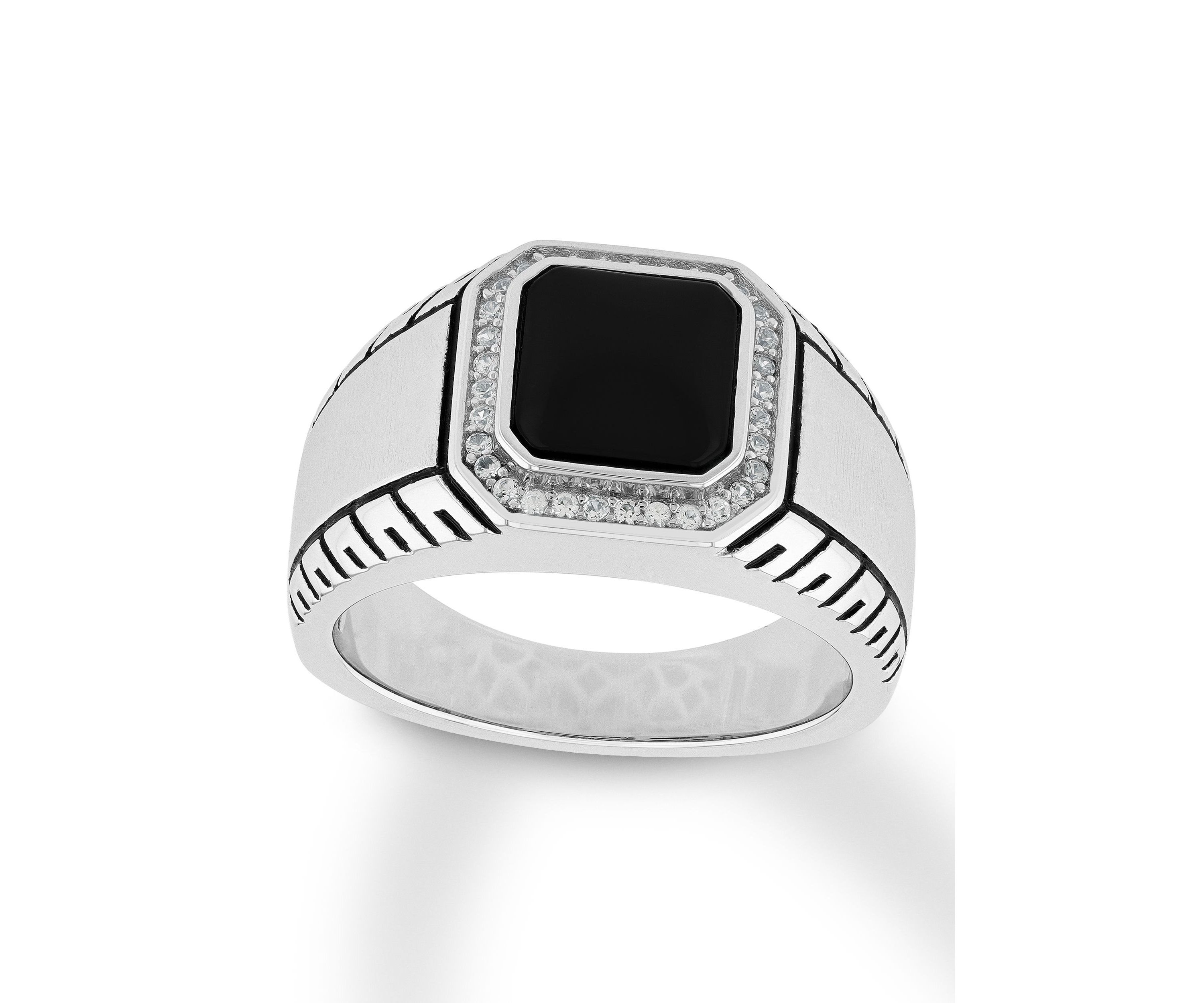 Onyx and Cubic Zirconia Cocktail Ring in .925 Sterling Silver
