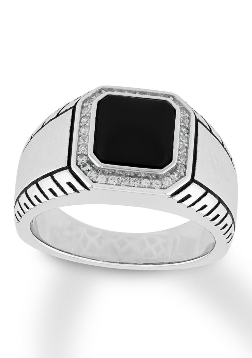Onyx and Cubic Zirconia Cocktail Ring in .925 Sterling Silver